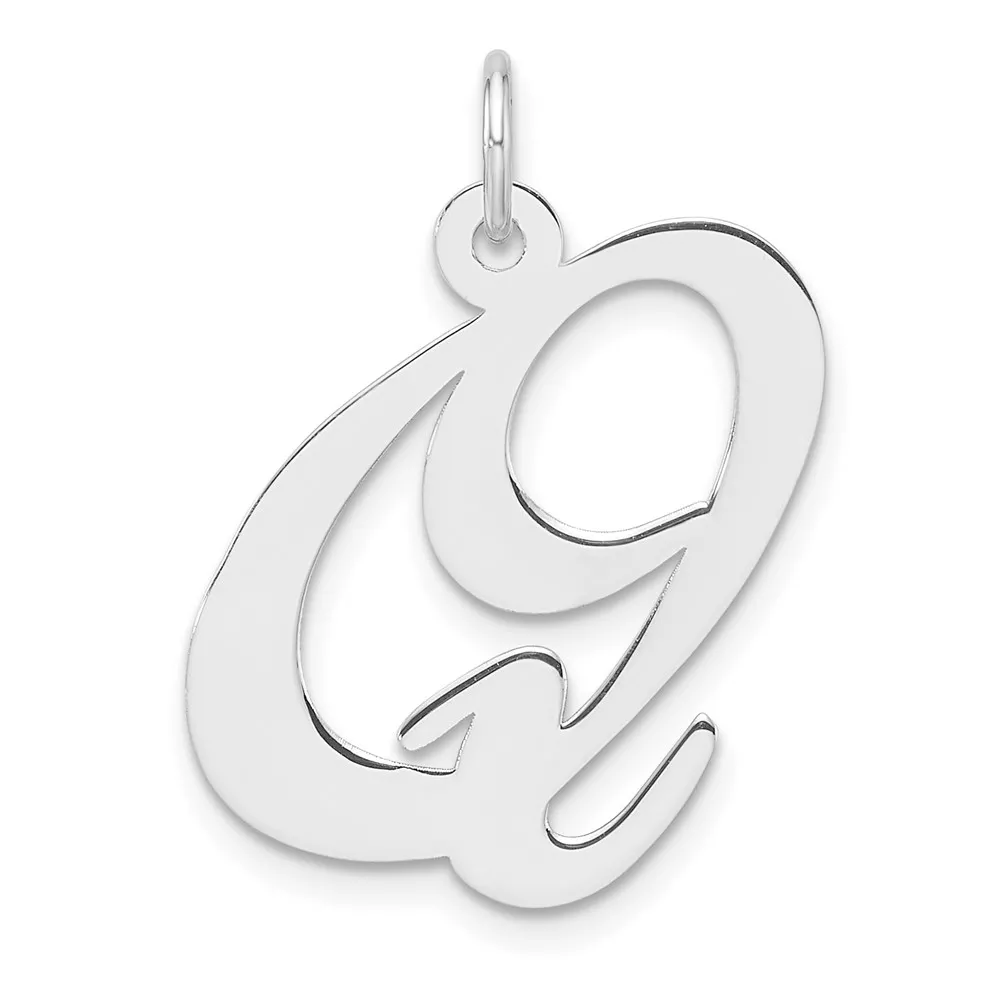 Large Sterling Silver Rhodium-plated Fancy Script Letter Q Initial Charm