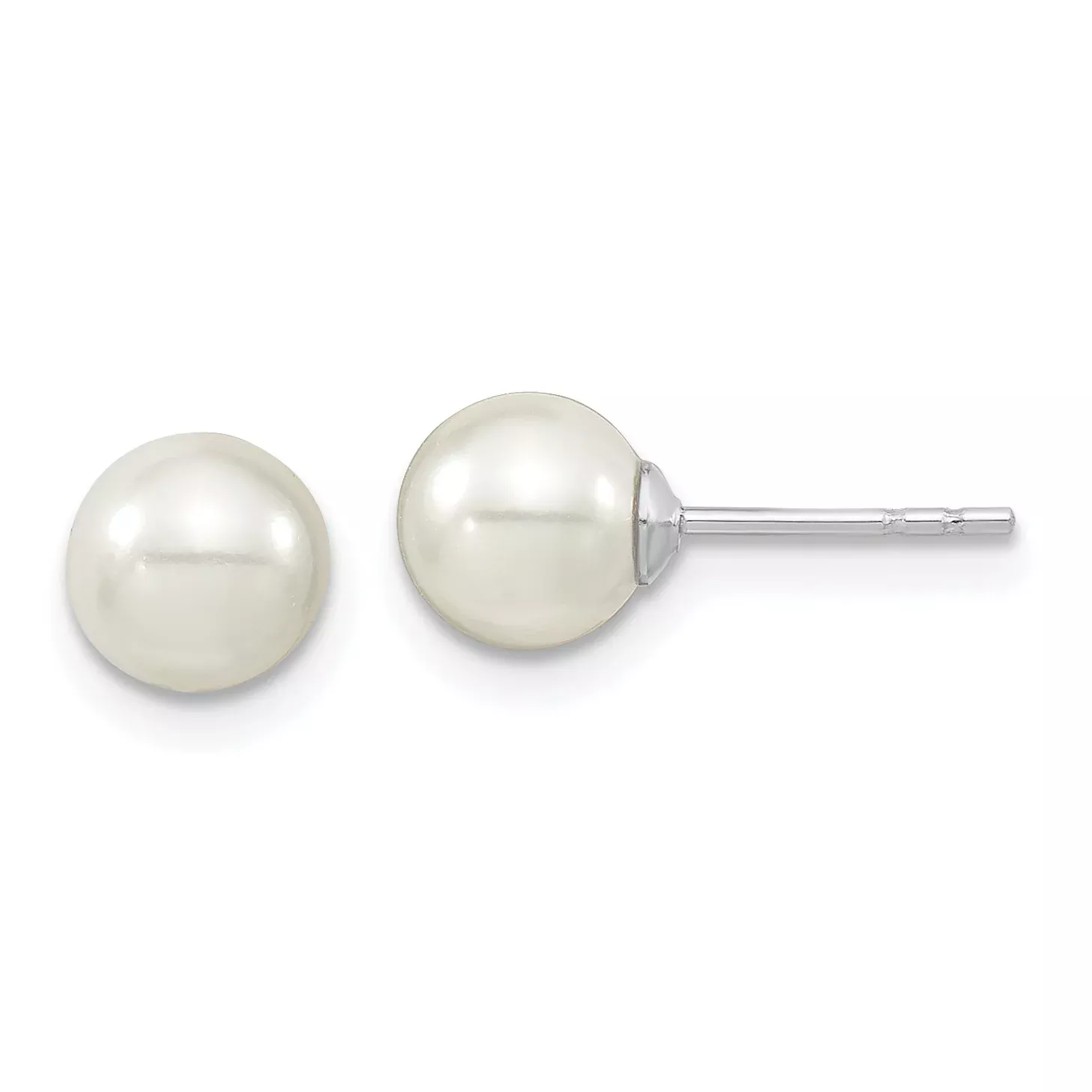 Majestic Sterling Silver Rhodium-plated 6-7mm White Imitation Shell Pearl Stud Earrings