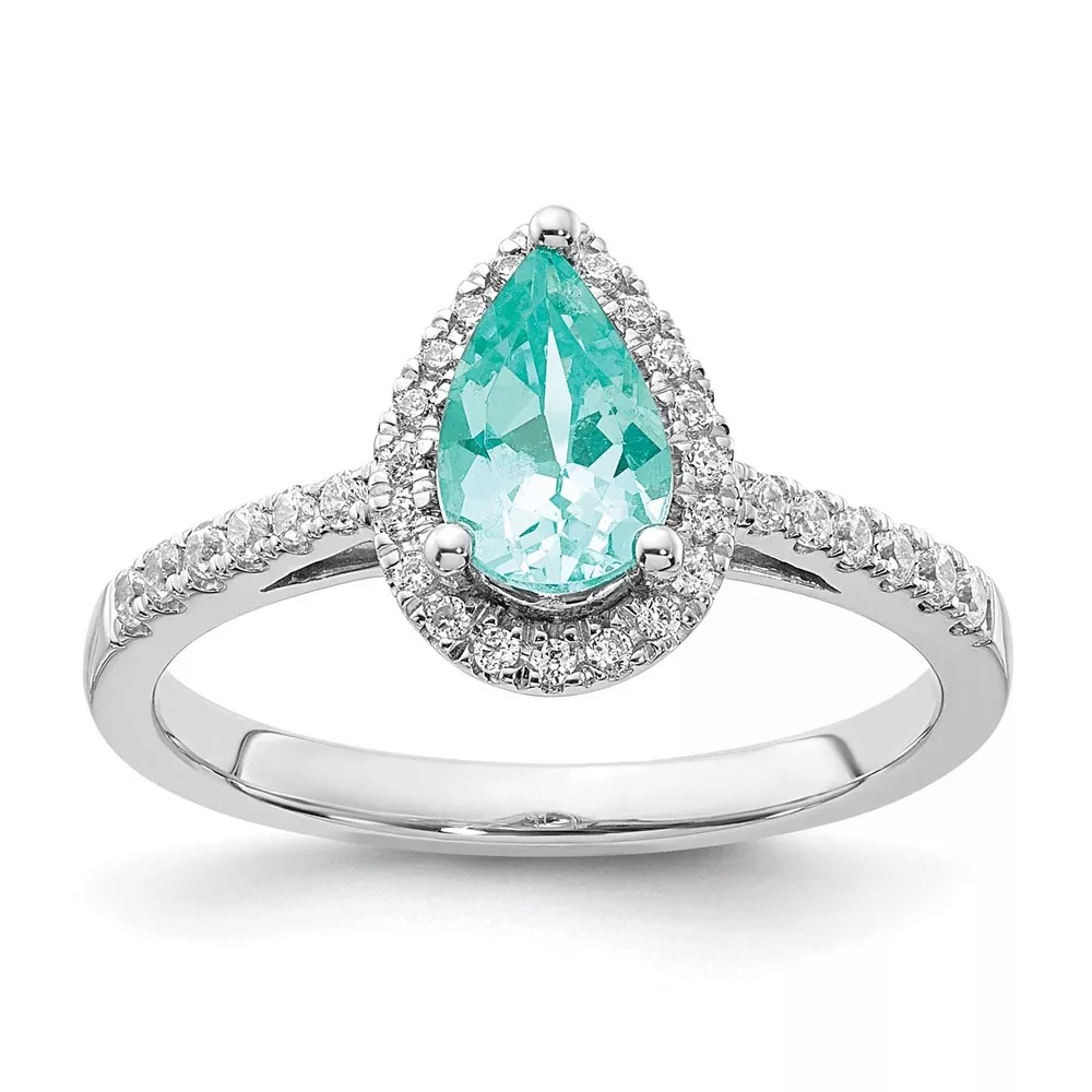 Pure Serenity 14k White Gold 1 /4 Ct. Lab Grown Diamond VS /SI+ G+ and Pear Lab Created Paraiba Ring