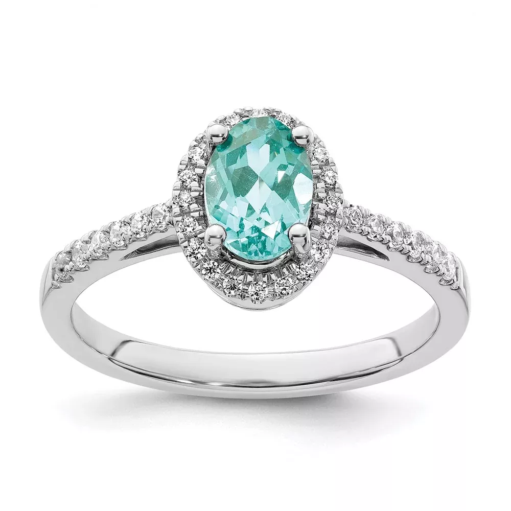 Pure Serenity 14k White Gold 1 /5 Ct. Lab Grown Diamond VS /SI+ G+ and Lab Created Paraiba Ring