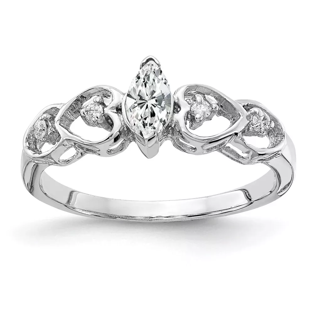 Solid 14k White Gold 6x3mm Marquise Cubic Zirconia A Simulated CZ Ring