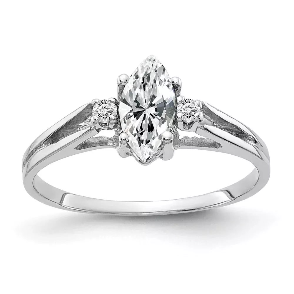 Solid 14k White Gold 8x4mm Marquise Cubic Zirconia VS Simulated CZ Ring