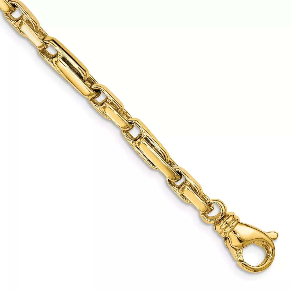 Solid 14K Yellow Gold 20 inch 5mm Hand Polished Fancy Link with Fancy Lobster Clasp Chain Necklace