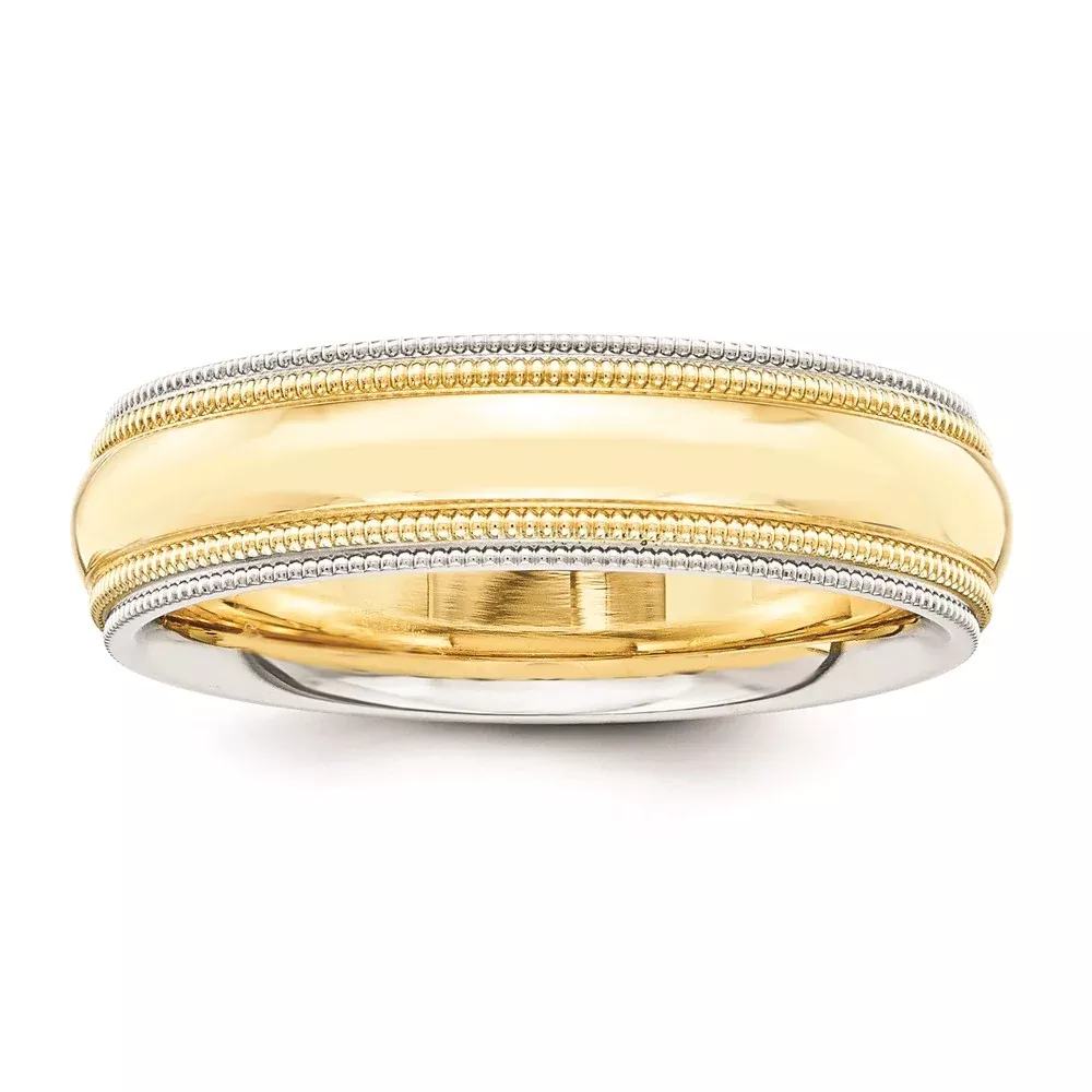 Solid 14K Yellow Gold Two-Tone 5mm Milgrained-Edged Size 12 Wedding Men's/Women's Wedding Band Ring