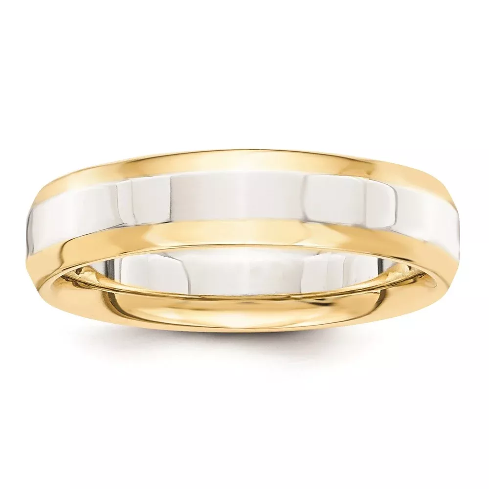 Solid 18K Yellow Gold Two-Tone 5mm Domed Size 8 Wedding Men's/Women's Wedding Band Ring