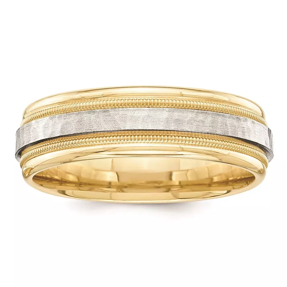 Solid 18K Yellow Gold Two-Tone 6mm Milgrained Edges Size 6 Wedding Men's/Women's Wedding Band Ring