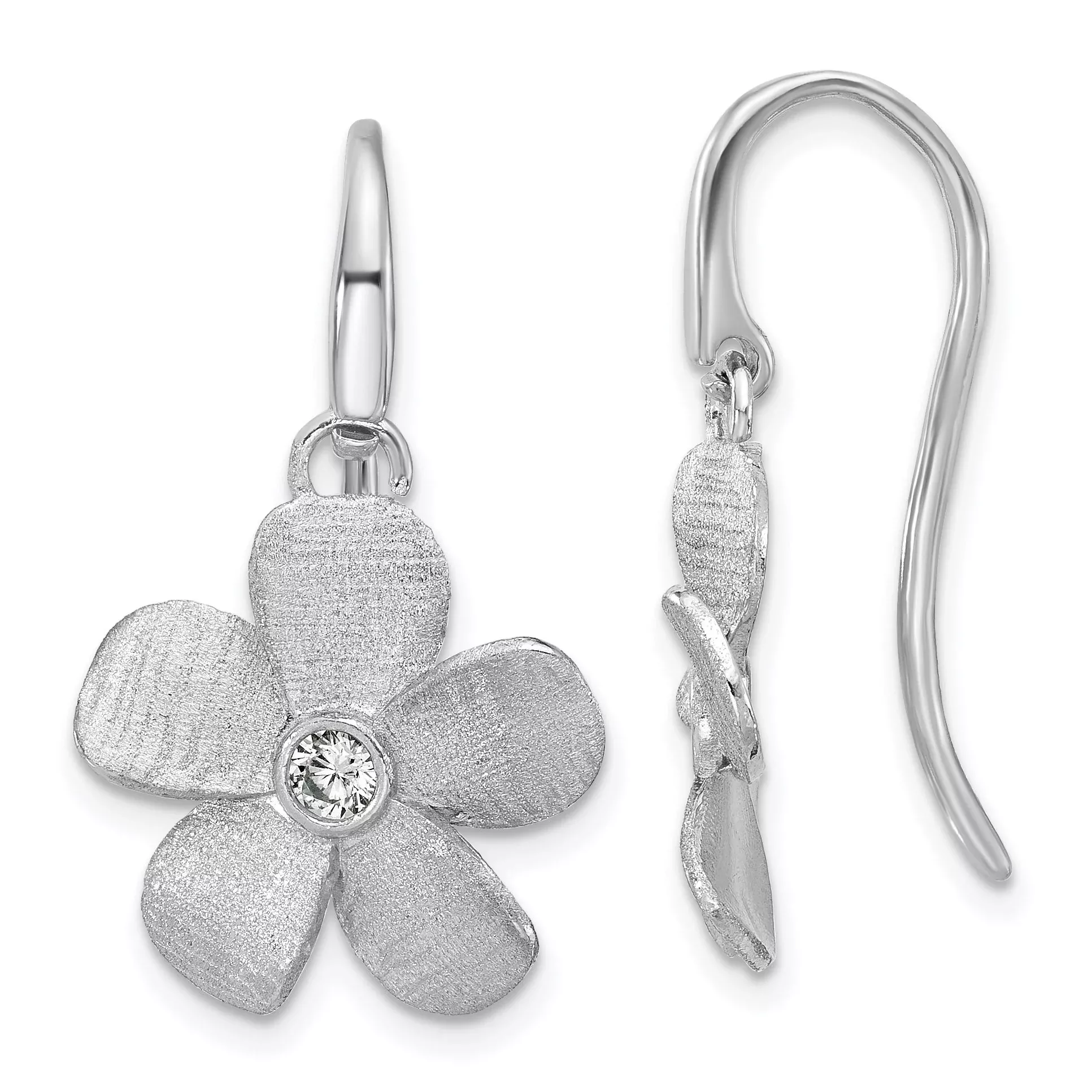 SS RH-plat Radiant Essence Pol/Scratch CZ Flower Earrings