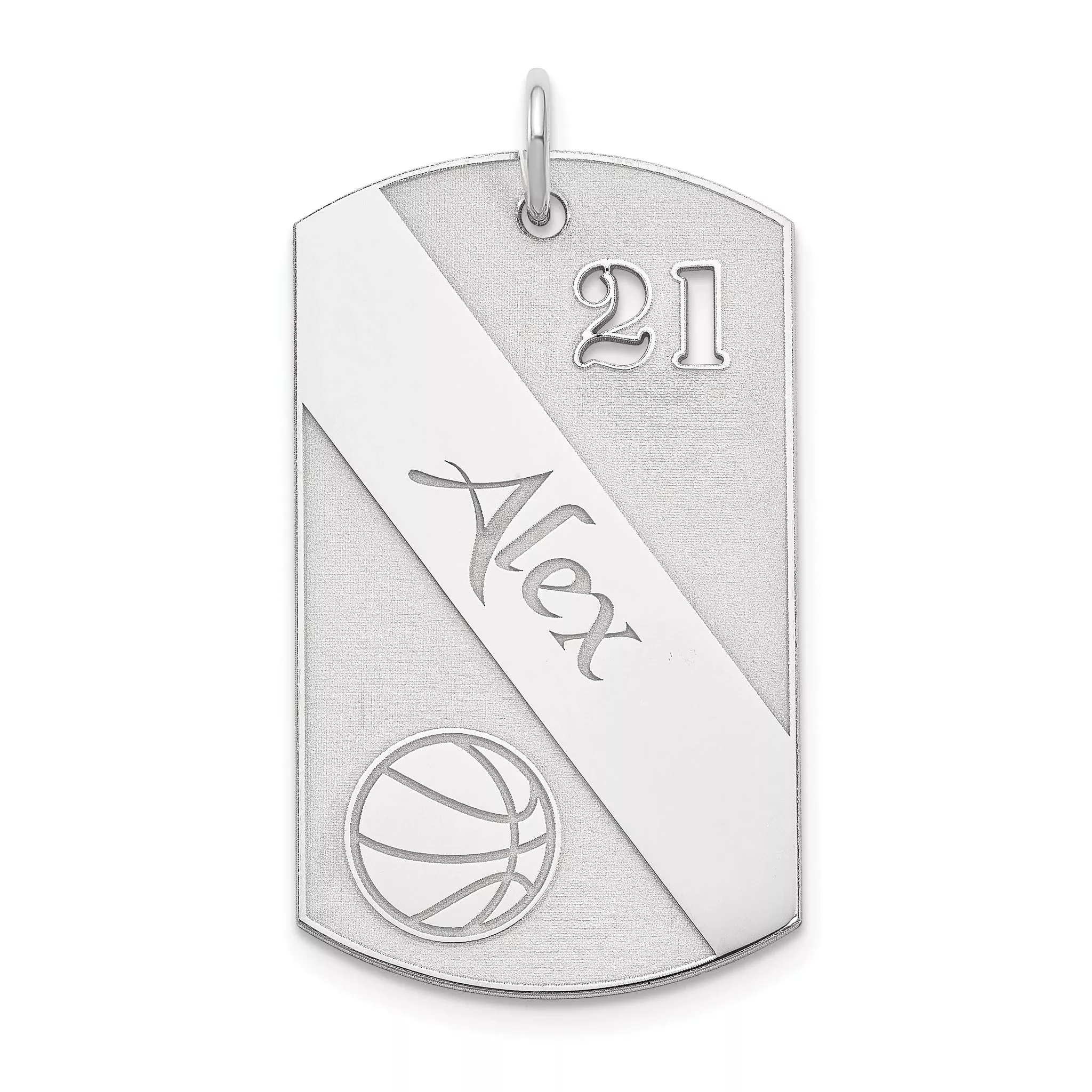 SS/Rhodium-plated Personalized Basketball Dog Tag Charm