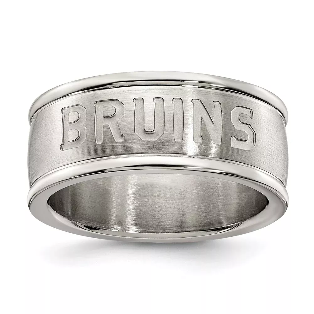 Stainless Steel Boston Bruins Logo Band Ring Size 7