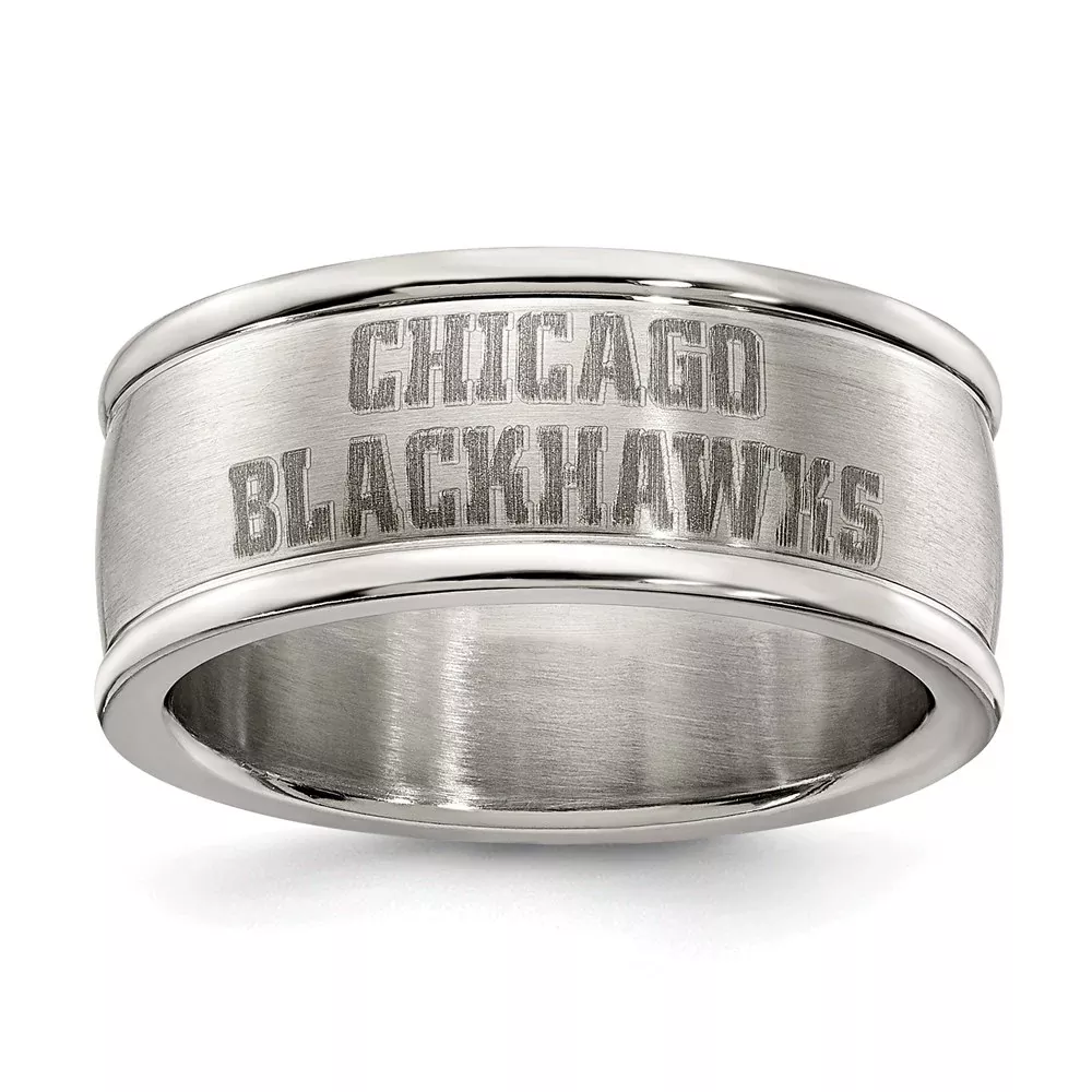 Stainless Steel Chicago Blackhawks Logo Band Ring Size 6