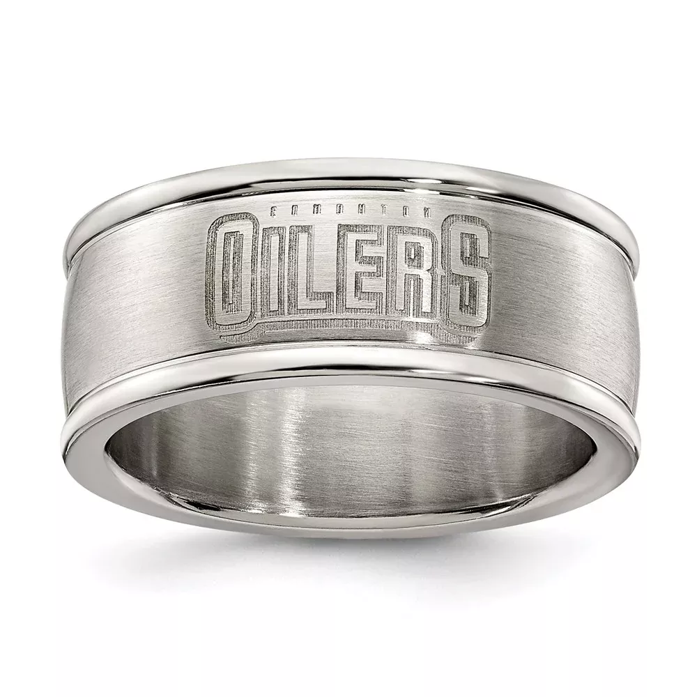 Stainless Steel Edmonton Oilers Logo Band Ring Size 7