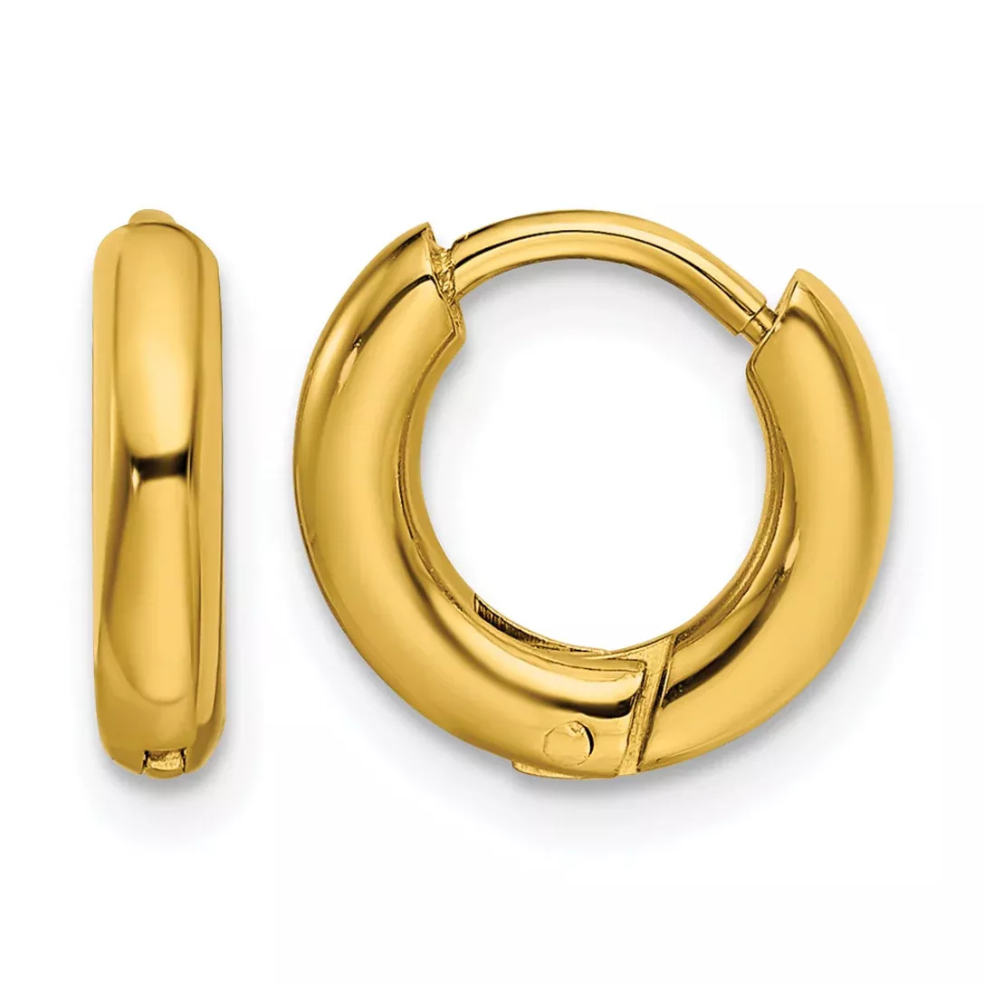 Stainless Steel Gold-Tone Polished Hinged Huggie Hoop Earrings