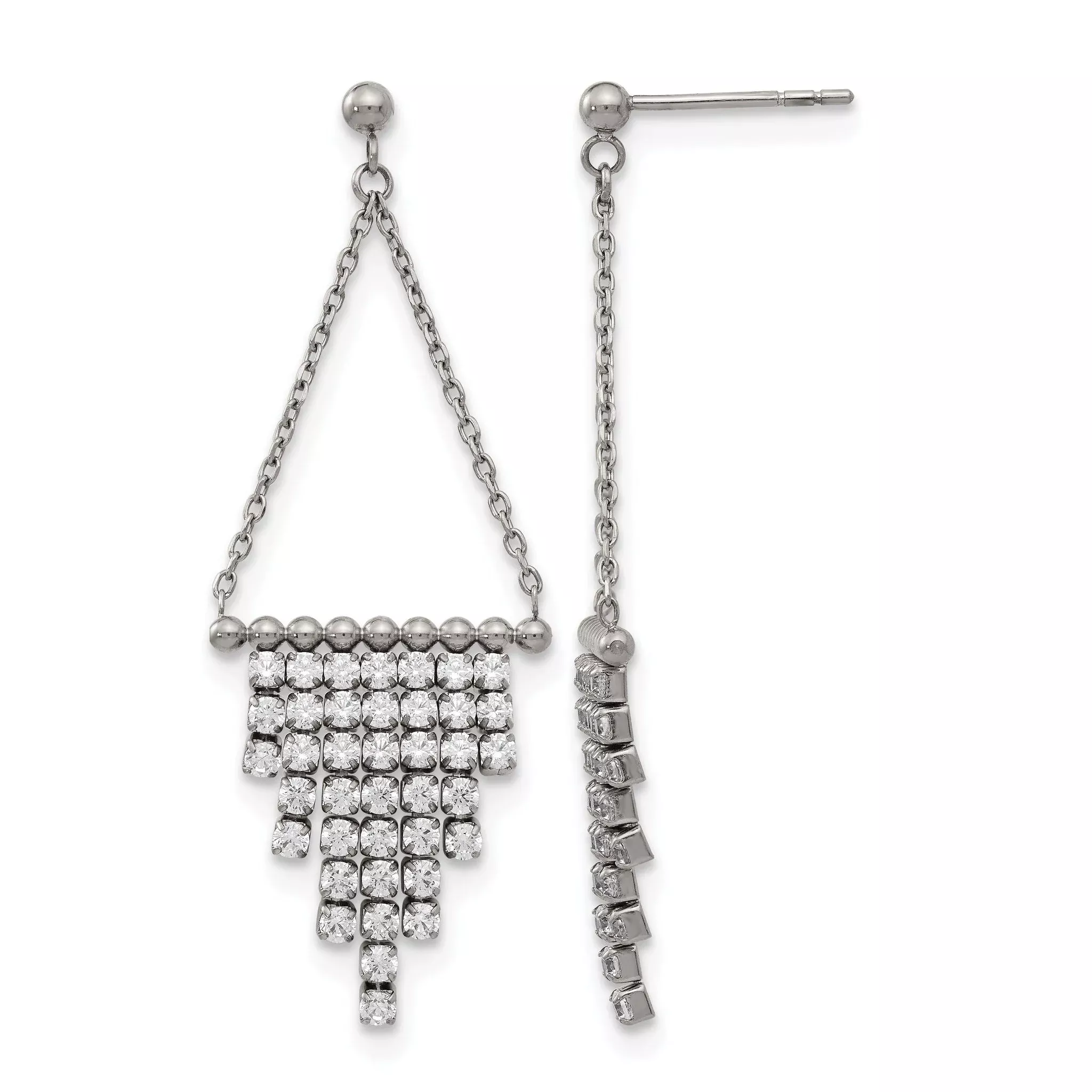 Stainless Steel Polished Cubic Zirconia Drop Dangle Earrings for Women