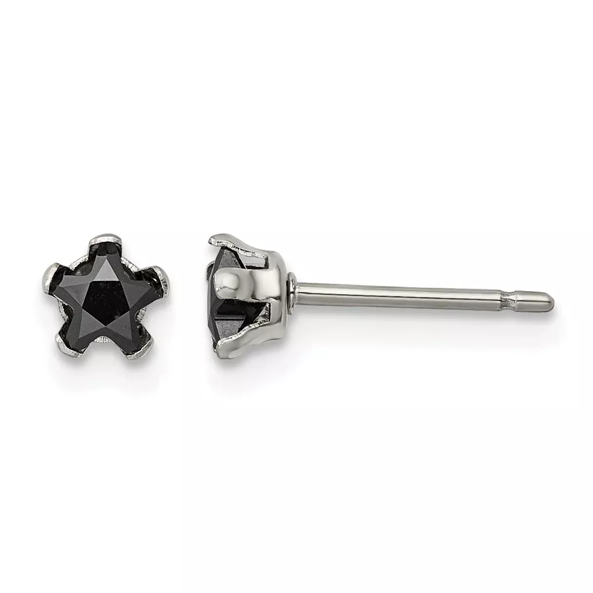 Stainless Steel Polished Star Black Cubic Zirconia Stud Earrings