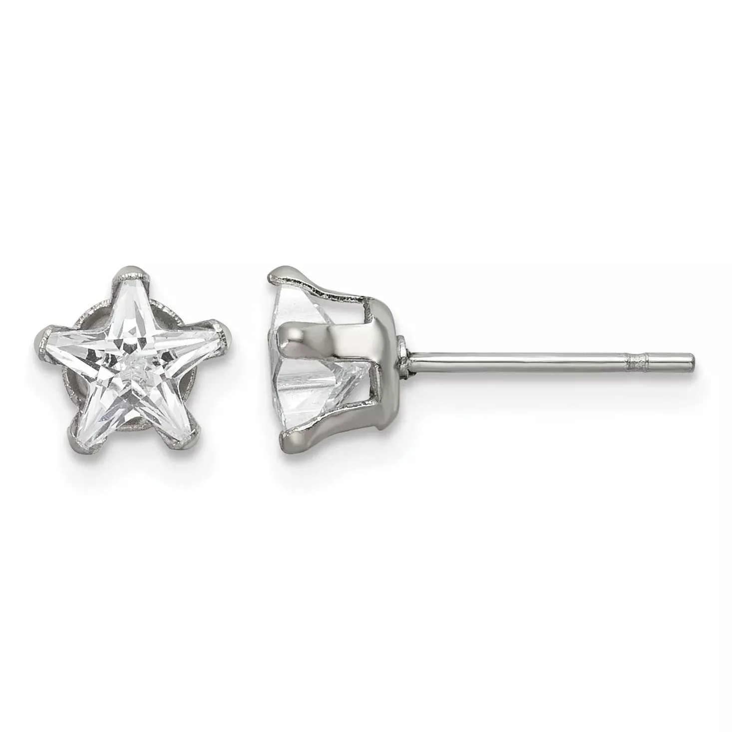 Stainless Steel Polished Star Cubic Zirconia Stud Earrings