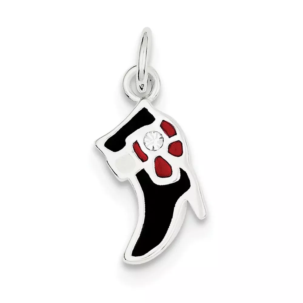 Sterling Silver Black & Red Enameled Boot Charm