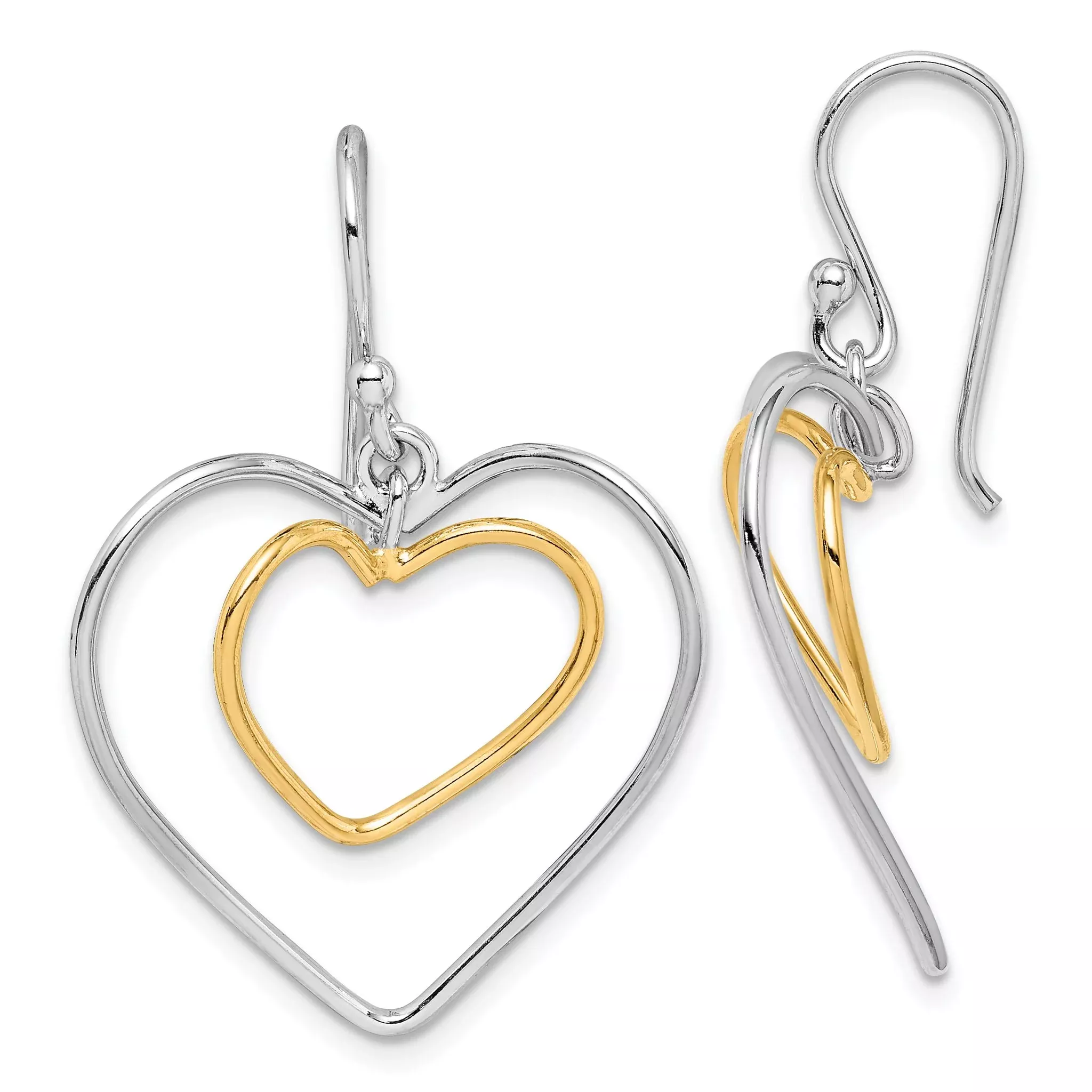 Sterling Silver Gold-Plated Double Heart Wire Dangle Earrings