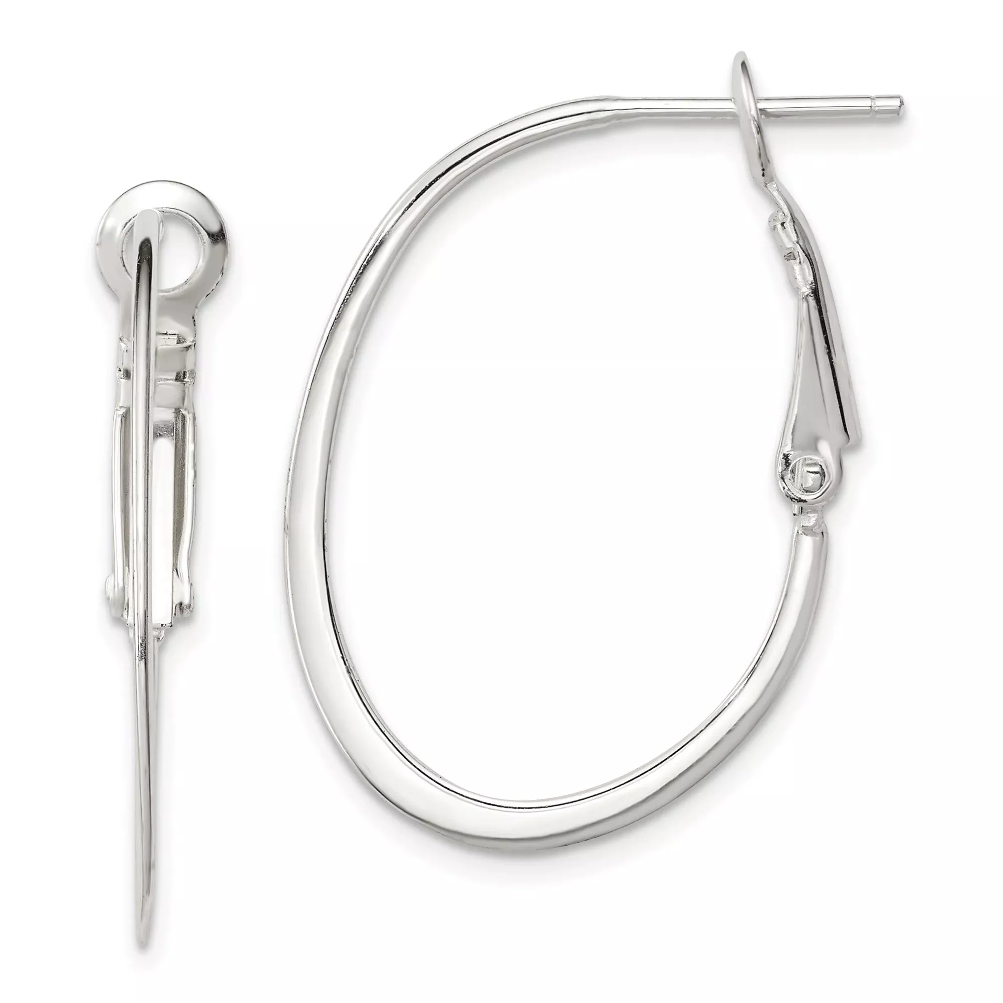 Sterling Silver Oval Hoop Earrings, Hinged Snap Closure, Lightweight Minimalist Design for Women