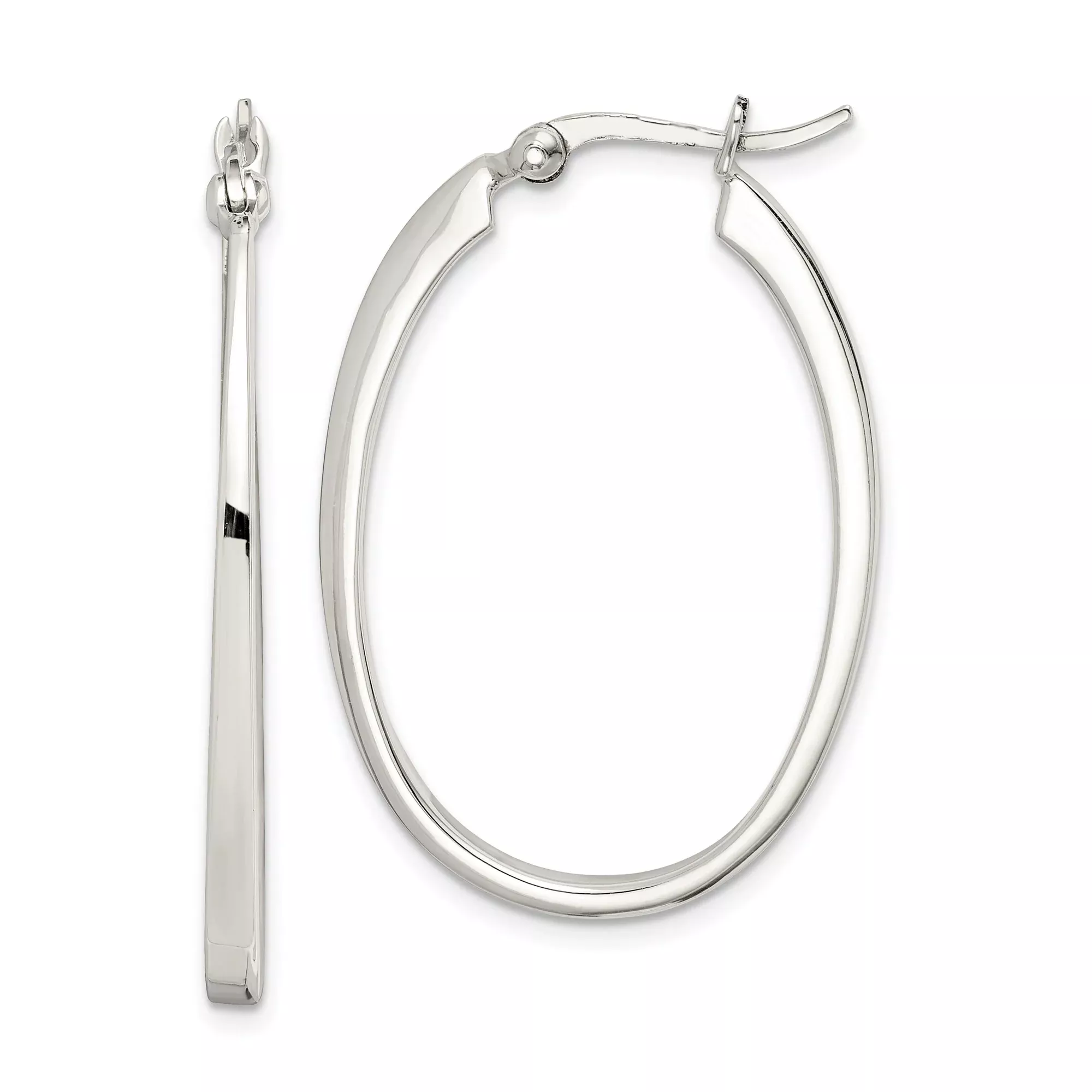 Sterling Silver Oval Hoop Earrings, Polished Minimalist Design with Hinged Clasp