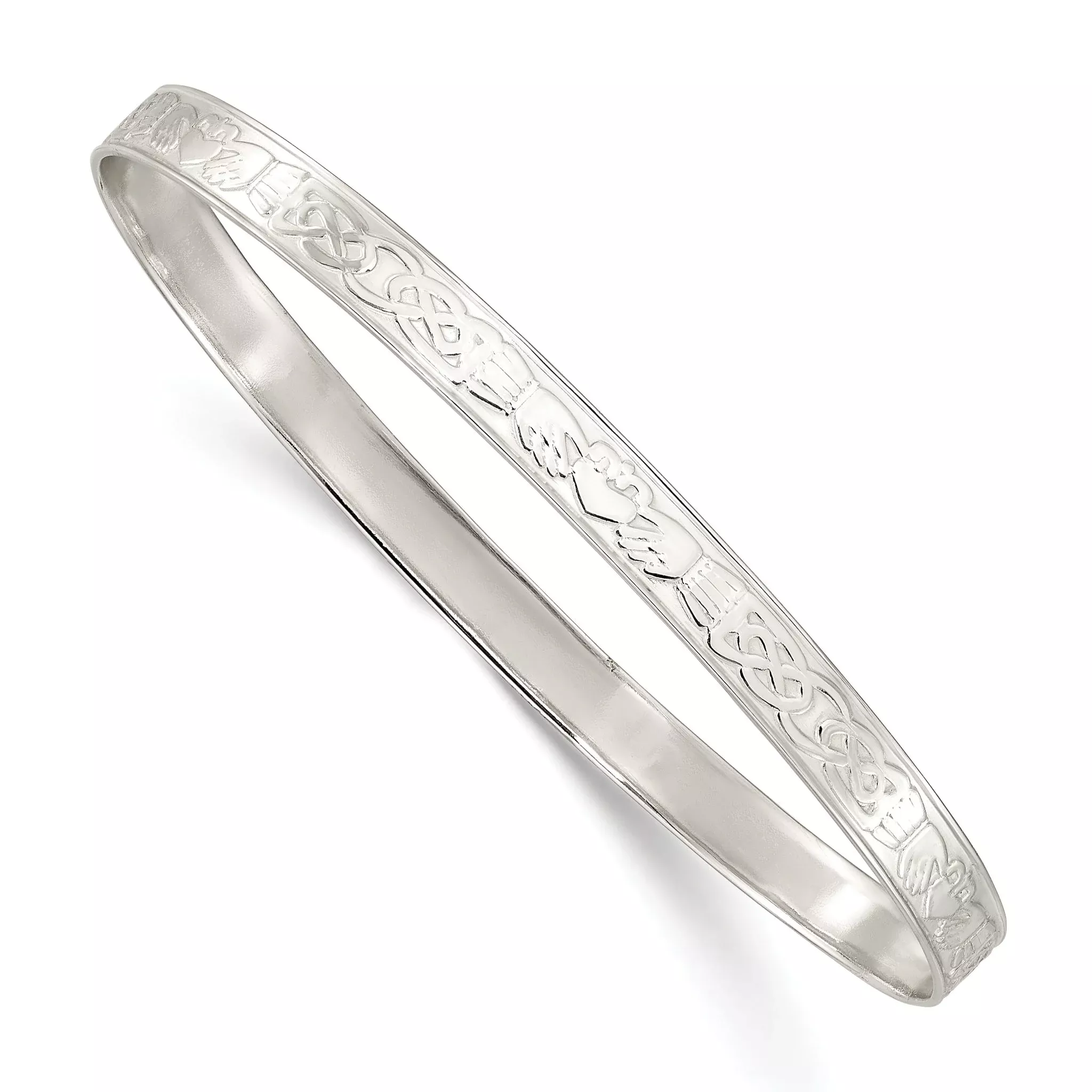 Sterling Silver Polished 5.25mm Claddagh Slip-on Bangle