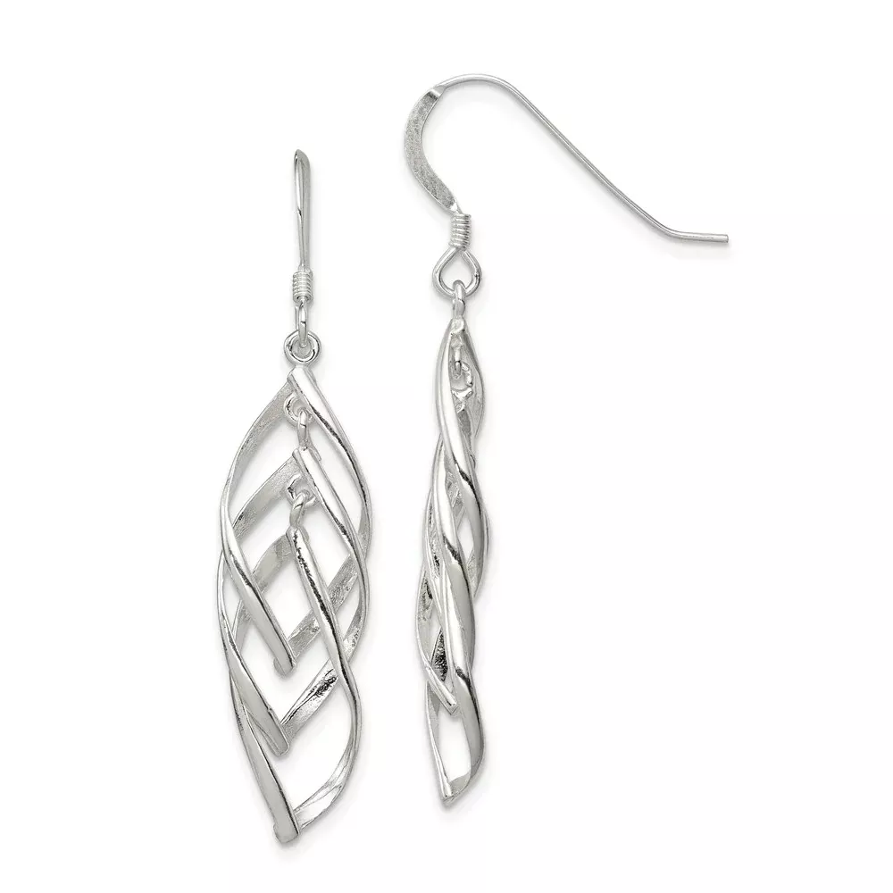 Sterling Silver Polished Fancy Twisted& Intertwined Dangle Earrings