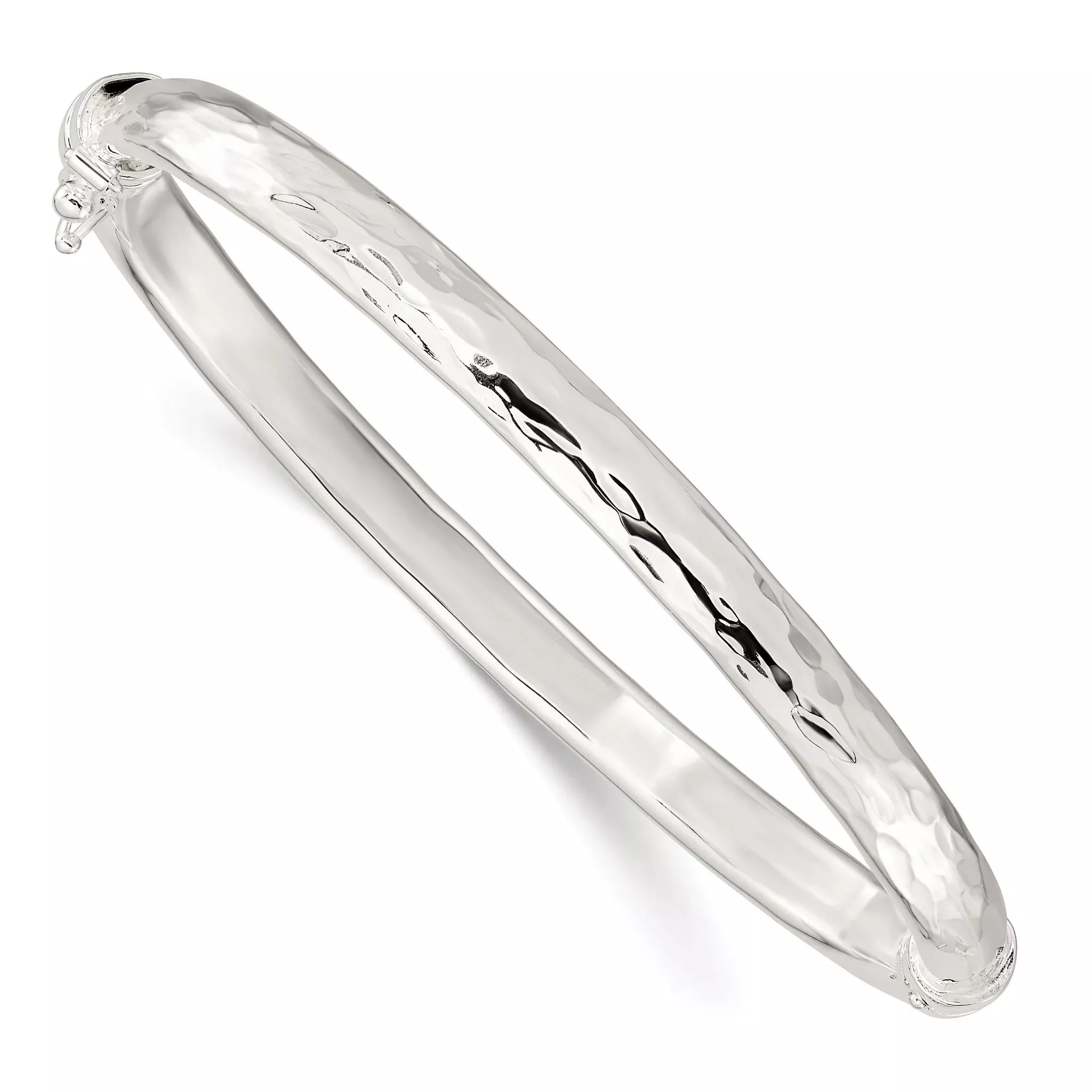 Sterling Silver Polished & Textured Hinged Bangle