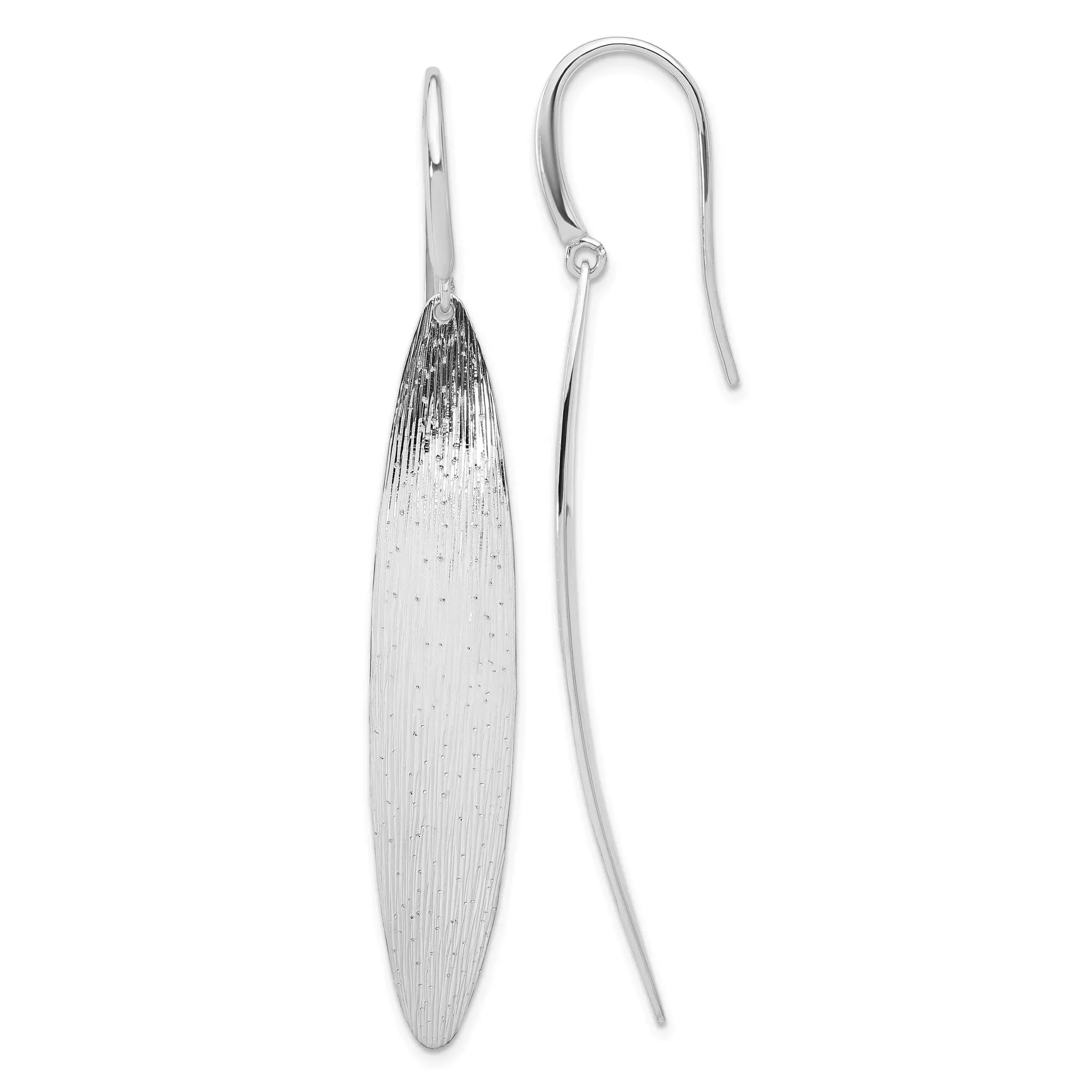 Sterling Silver RH-plt Polished / Dia-cut Oval Shepherd Hook Earri