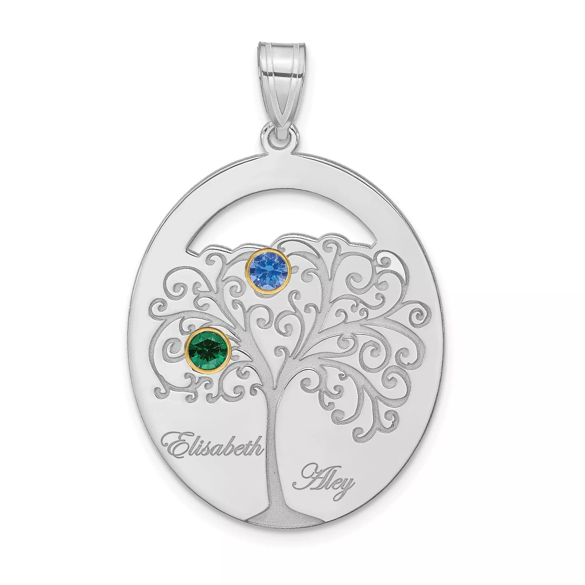 Sterling Silver/Rhod-plated 2 Birthstone with 14k Bezel Family Pendant