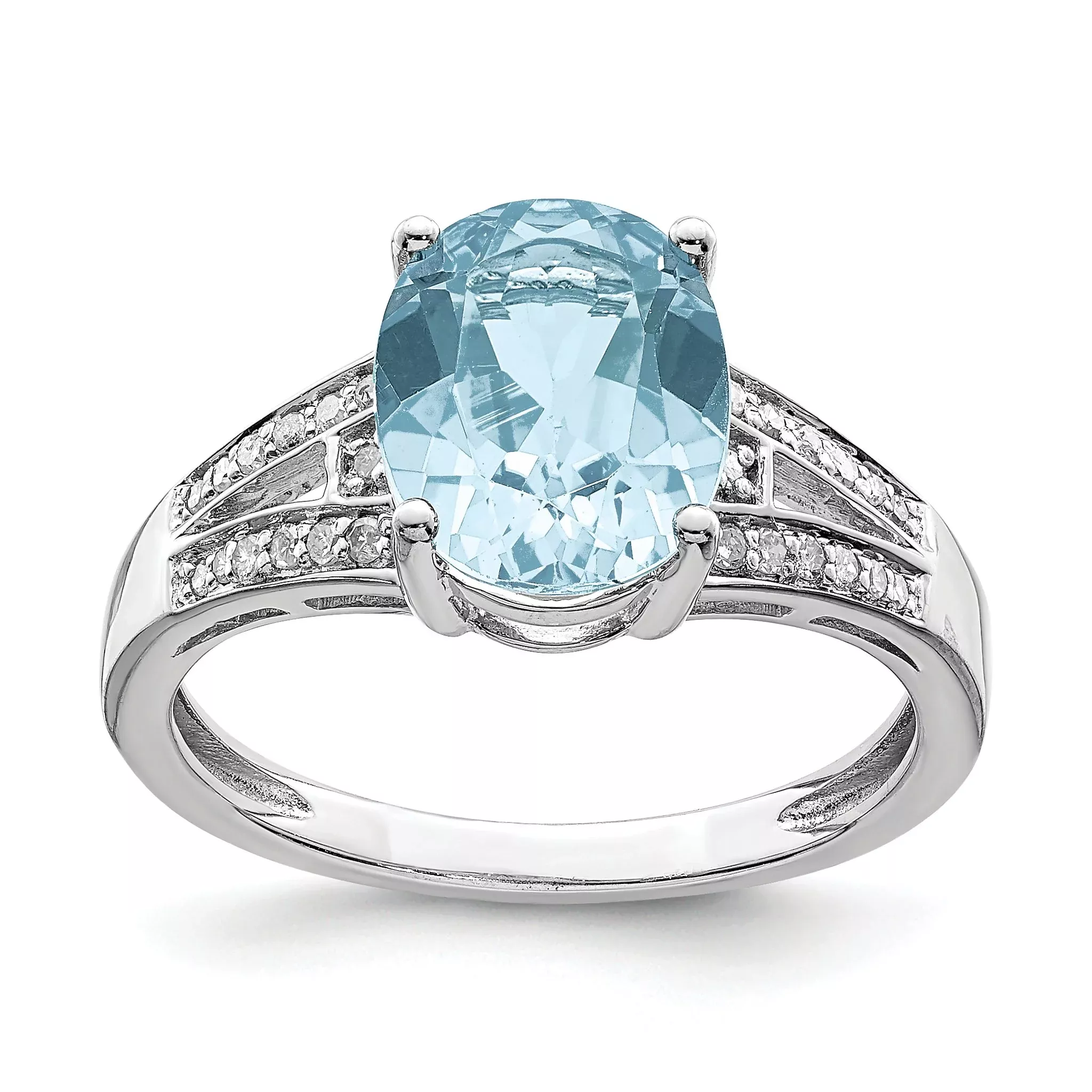 Sterling Silver Rhodium Diam. & Sky Blue Topaz Ring