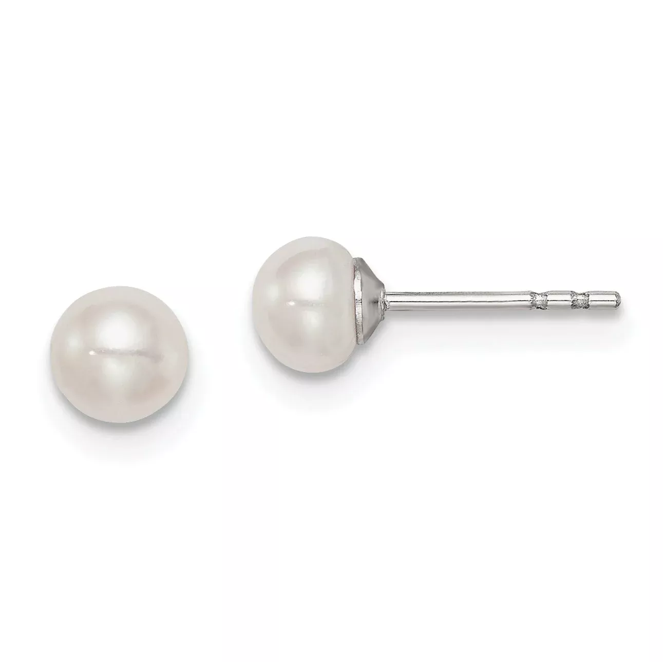 Sterling Silver Rhodium-Plated 4-5mm White Freshwater Cultured Button Pearl Stud Earrings