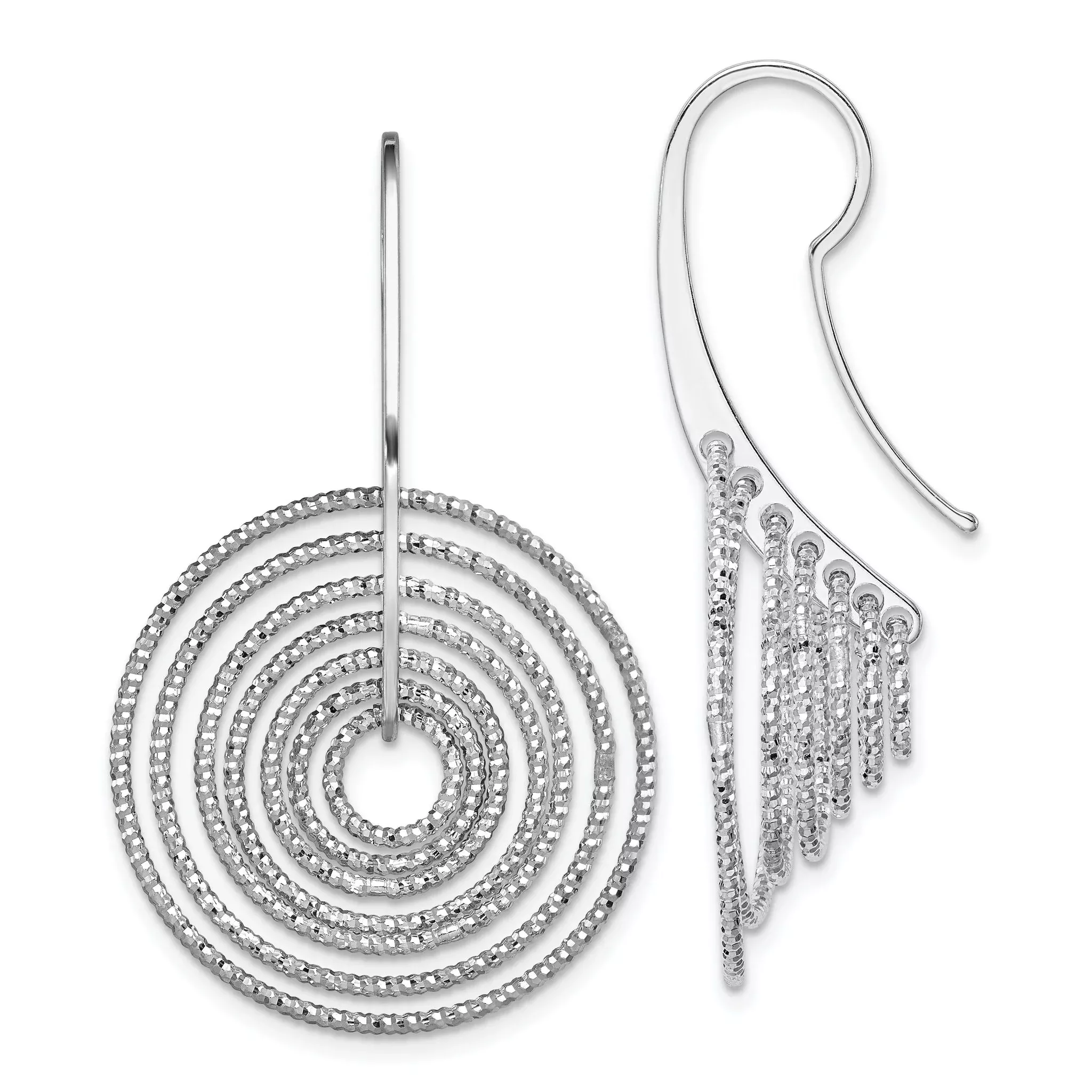 Sterling Silver Rhodium-plated D/C Concentric Circles Dangle Earrings