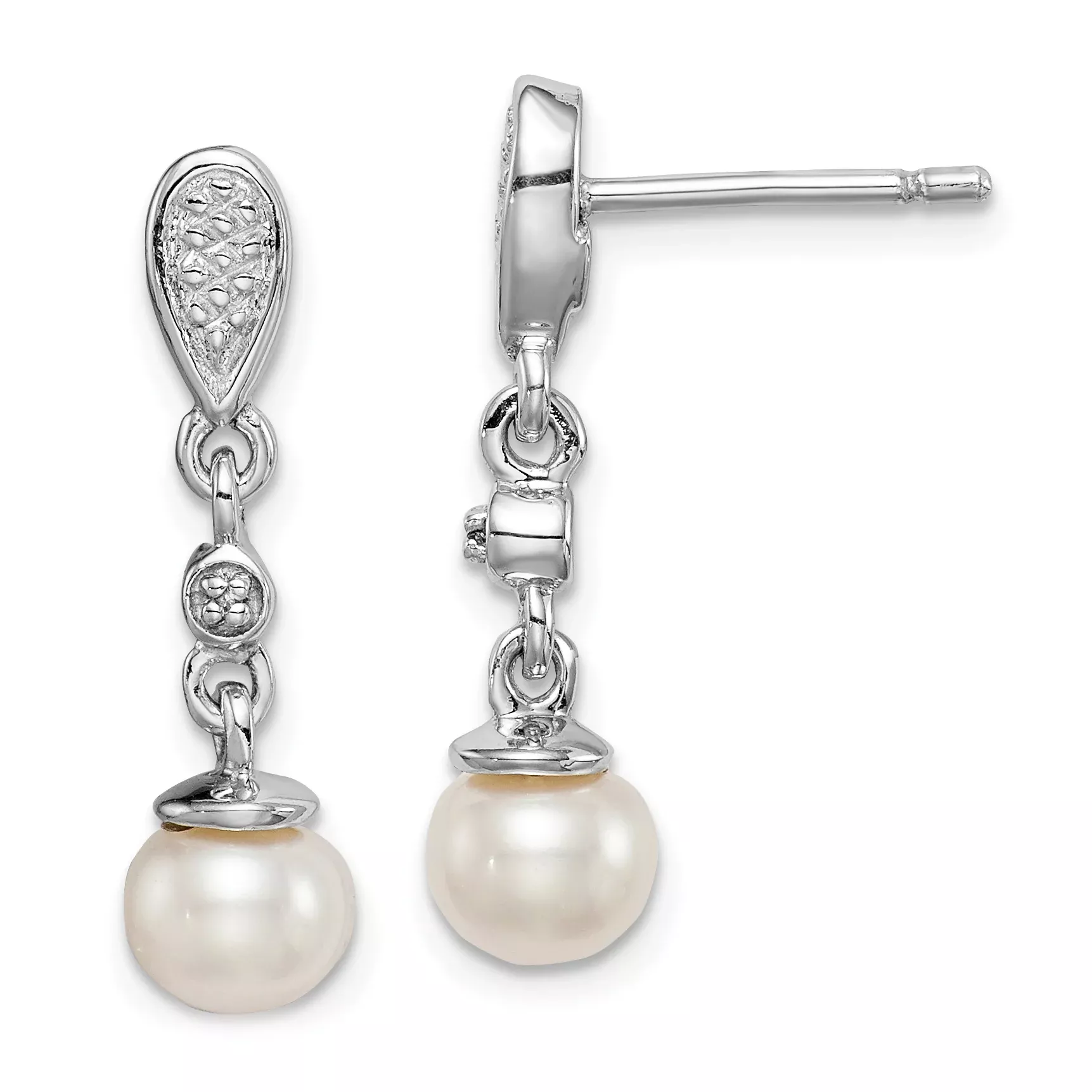 Sterling Silver Rhodium Plated Diamond & FW Cultured Pearl Earrings