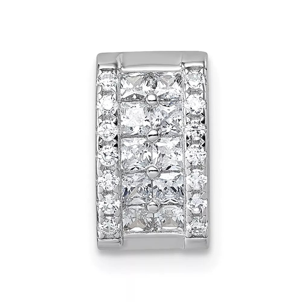 Sterling Silver Rhodium-plated Pave CZ Rectangle Chain Slide Pendant