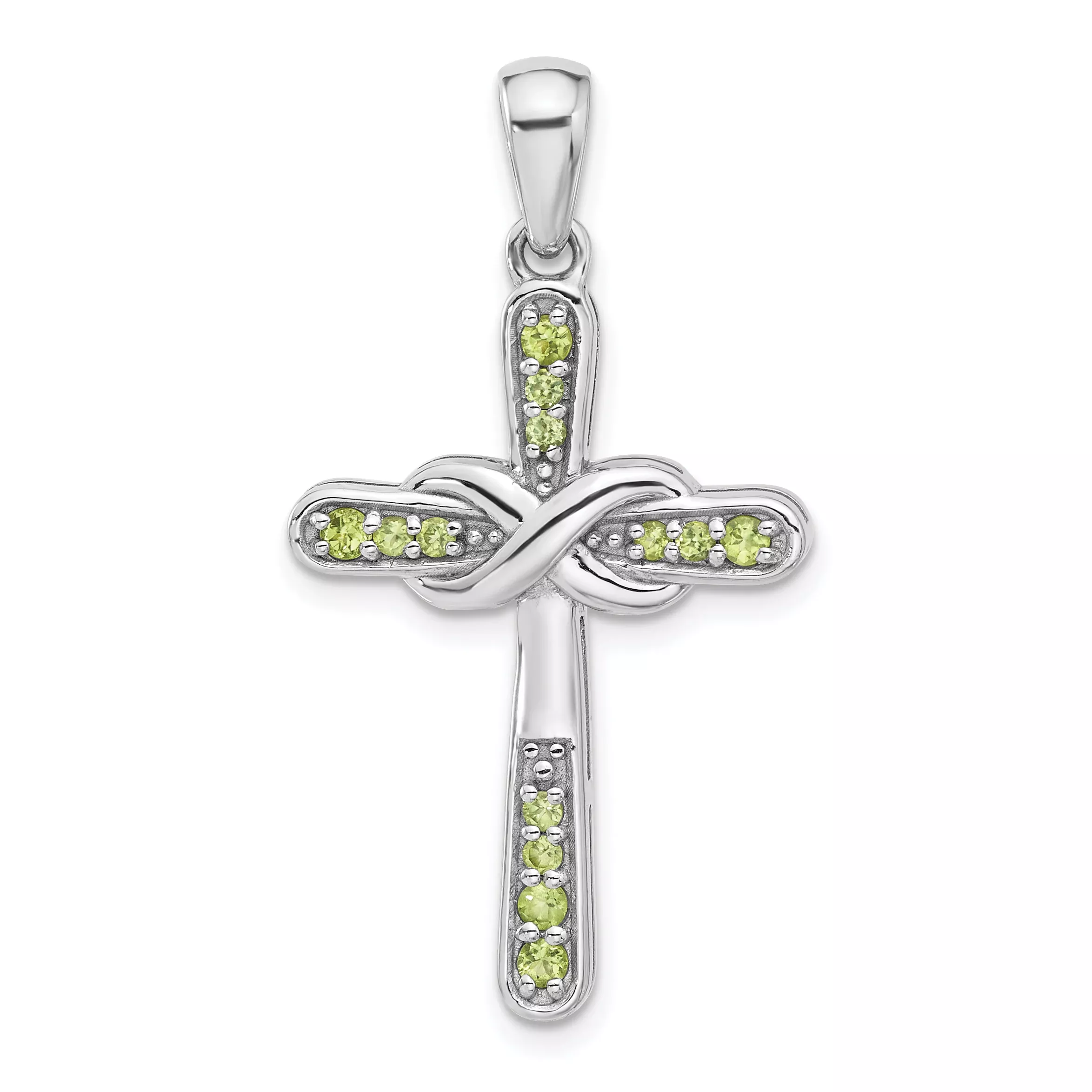 Sterling Silver Rhodium-plated Peridot Infinity Cross Pendant