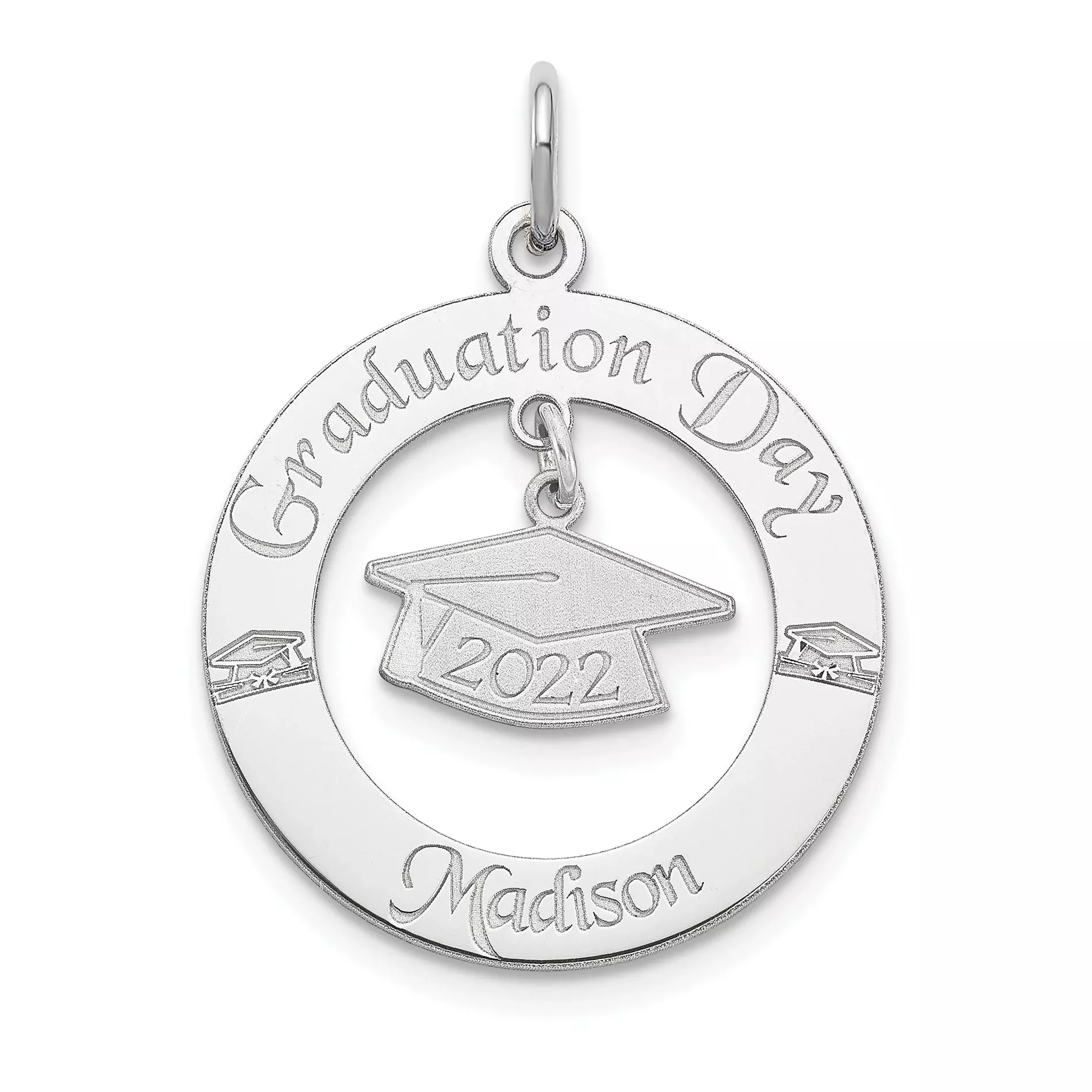 Sterling Silver Rhodium-plated Personalizable Graduation Charm
