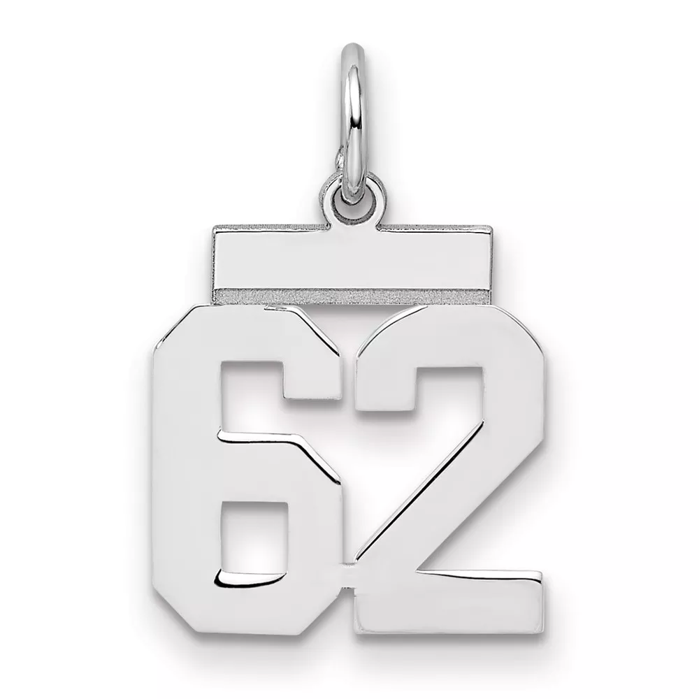 Sterling Silver/Rhodium-plated Polished Number 62 Charm