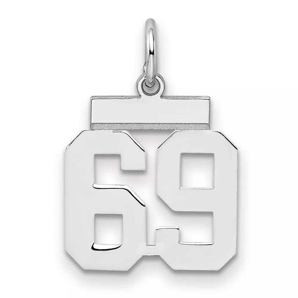 Sterling Silver/Rhodium-plated Polished Number 69 Charm