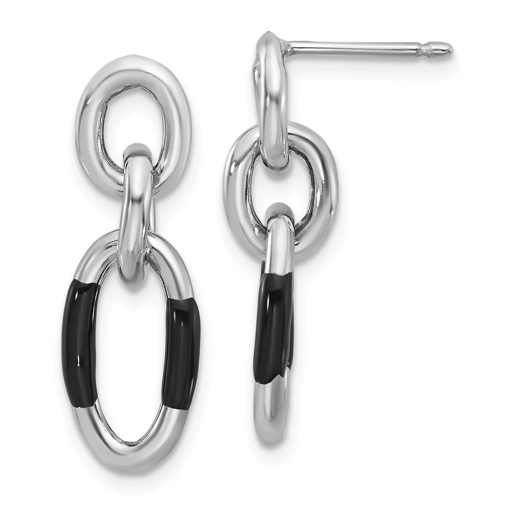 Sterling Silver Rhodium-plated with Enamel Dangle Post Earrings