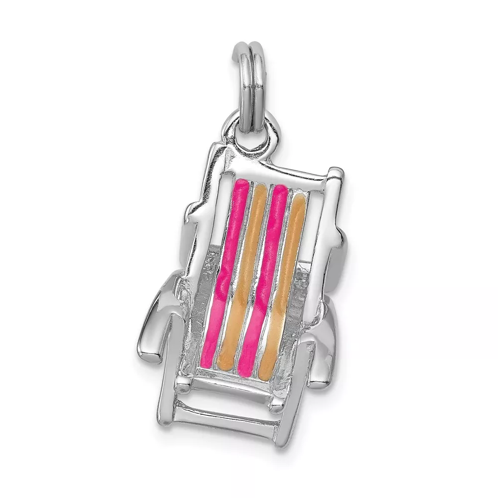 Sterling Silver Rhodium-platedEnamel Beach Chair Charm
