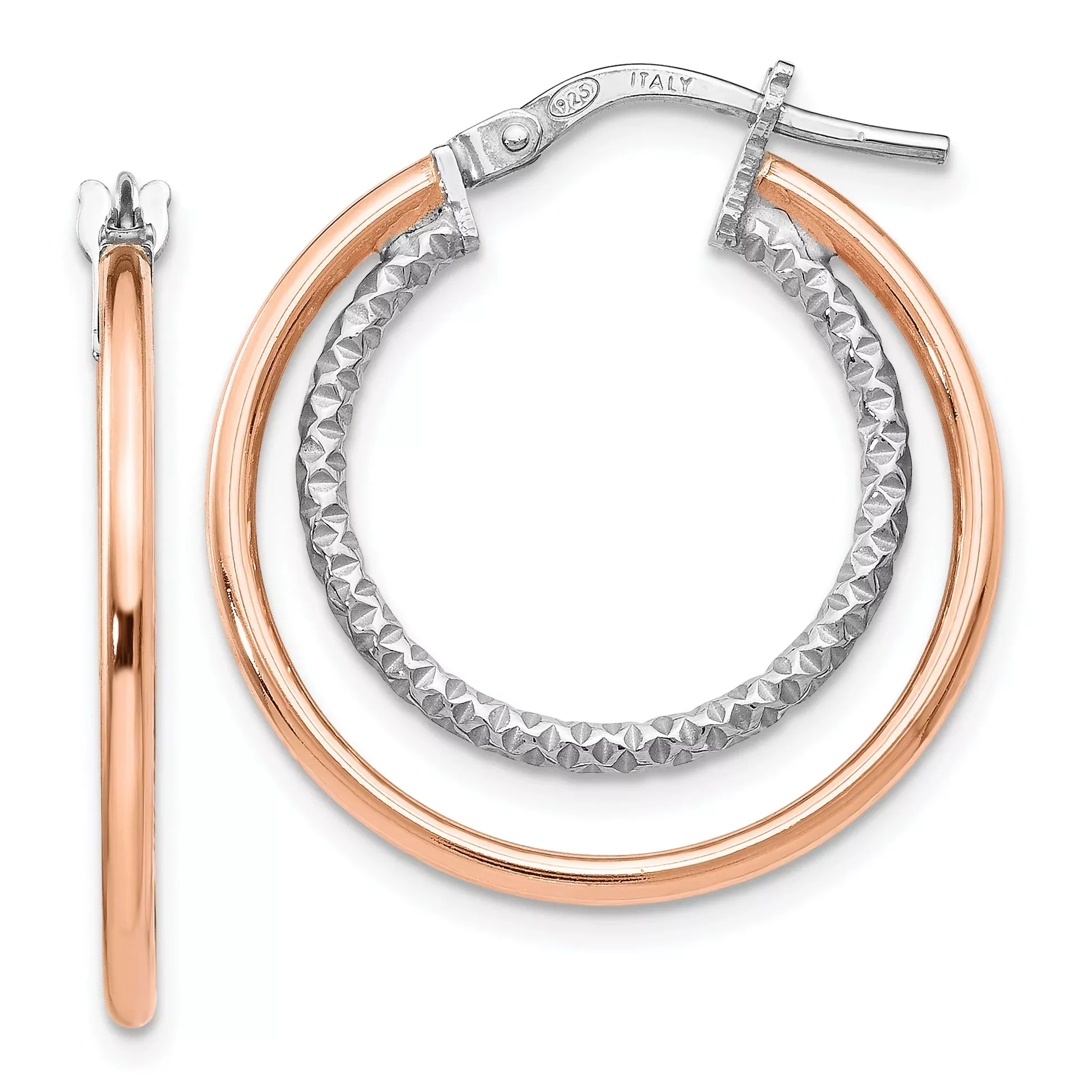 Sterling Silver Rose-tone D/C Hoop Earrings