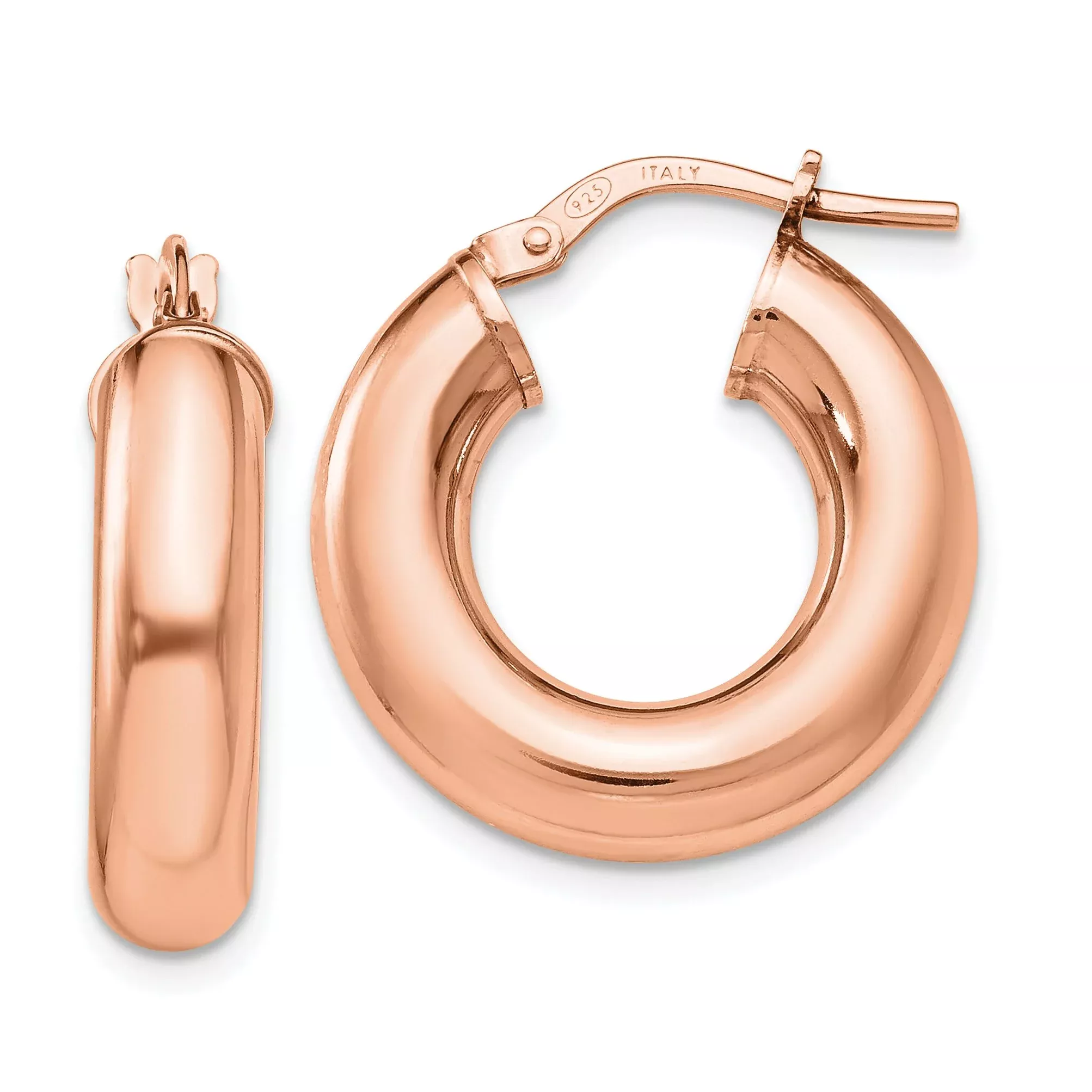 Sterling Silver Rose-Tone Polished Hoop Earrings