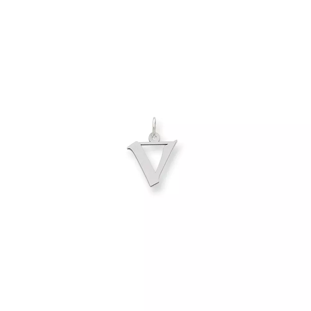 Sterling Silver Small Artisan Block Initial V Charm