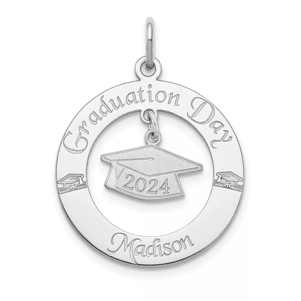 Sterling Silver Ss/Rhodium-Plated Personalized Graduation Charm