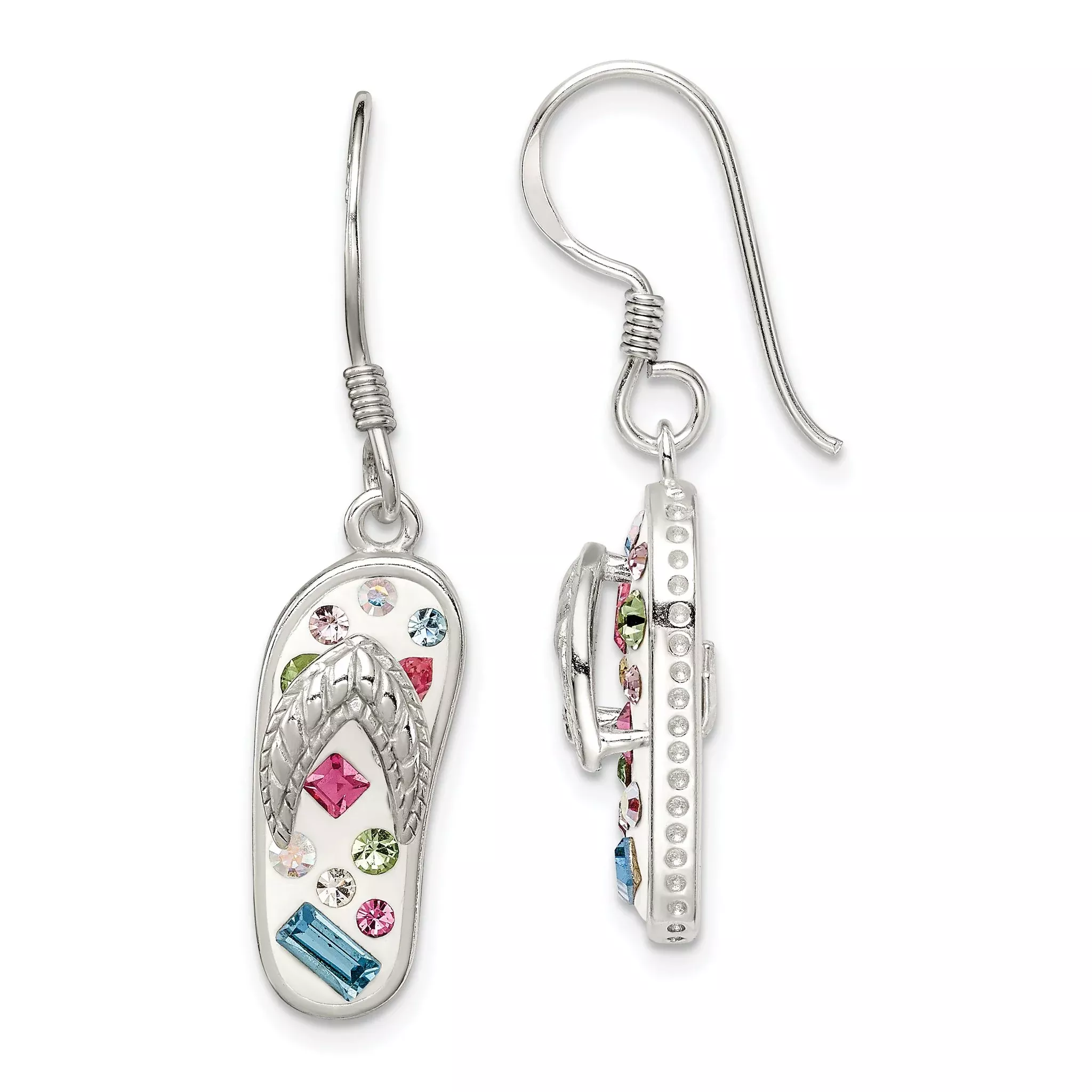 Sterling Silver Stellux Crystal Multi-Color/White Flip Flop Earrings