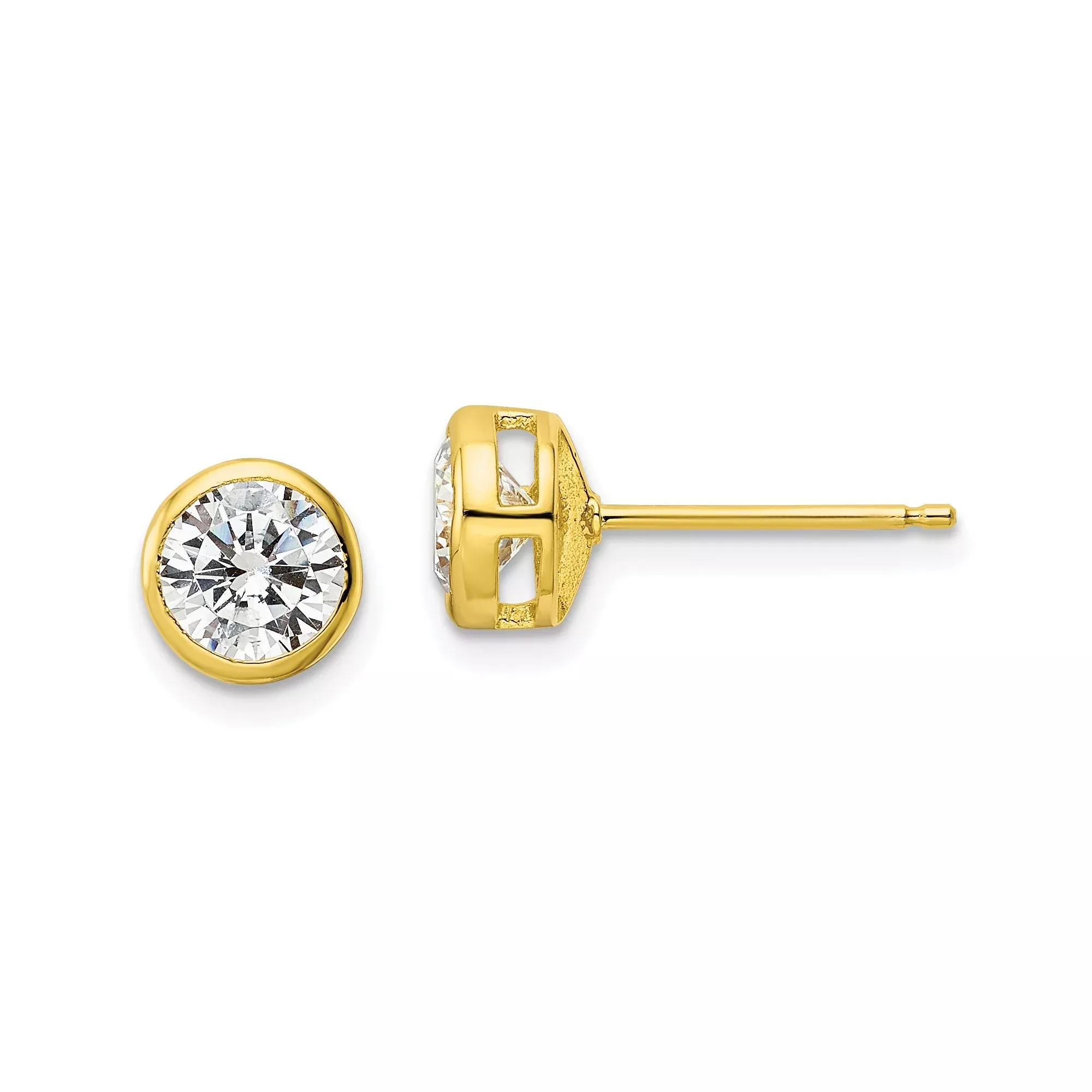 Sterling Silver Stud Earrings with Bezel Set Round Cubic Zirconia, Minimalist Modern Design