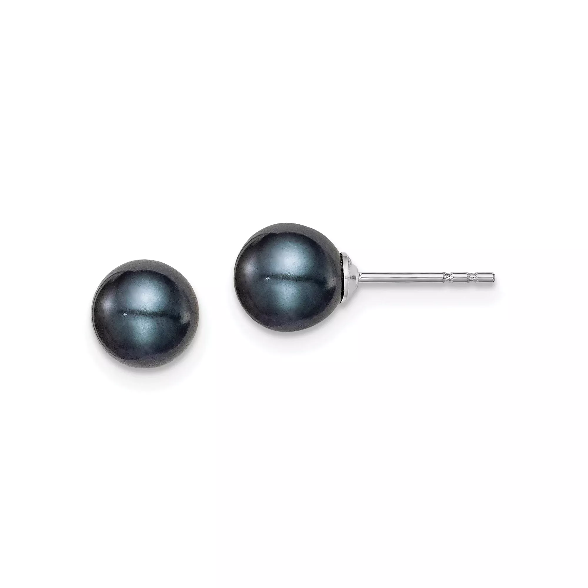 Sterling Silver Stud Earrings with Black Cultured Pearls, High-Luster Finish, Minimalist Style