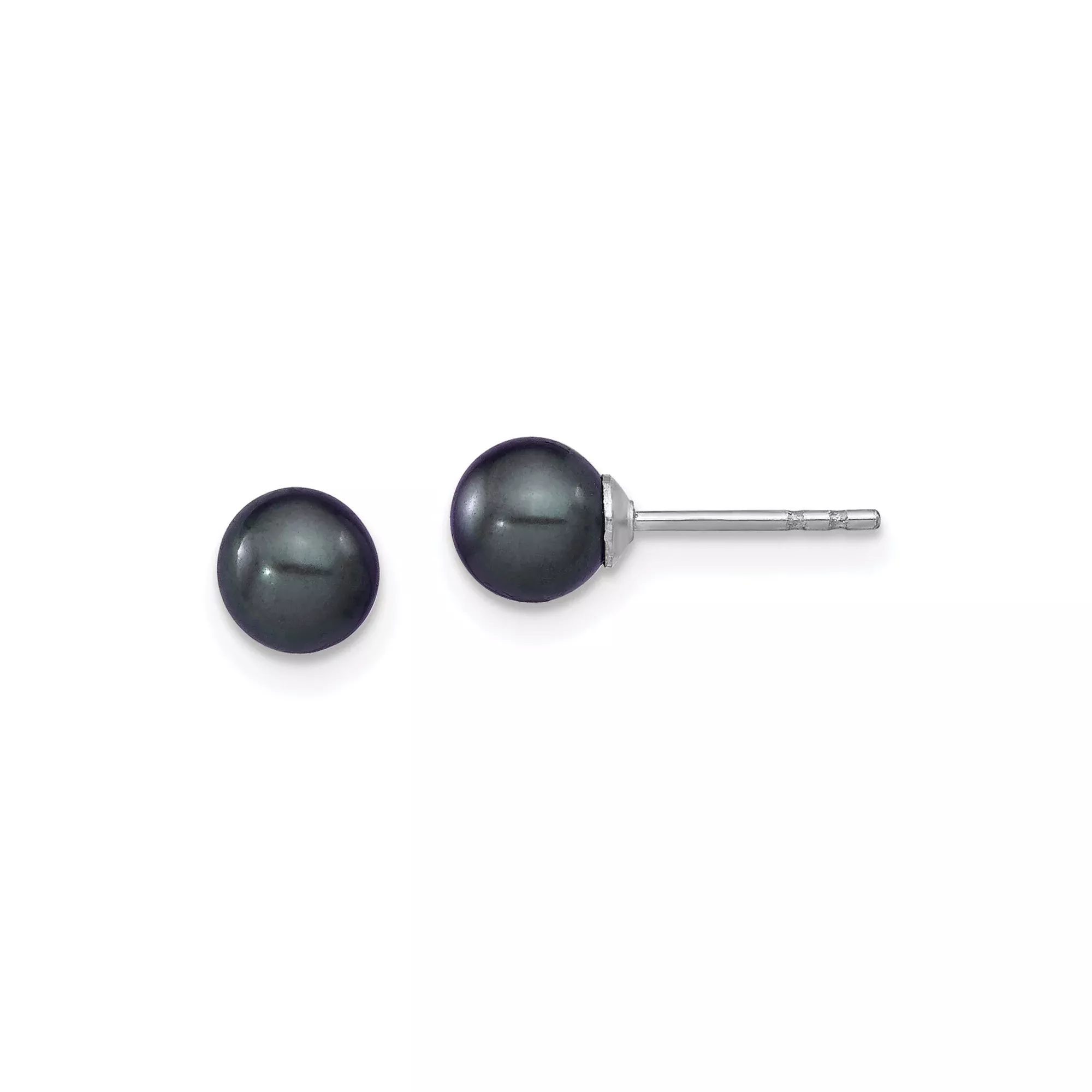 Sterling Silver Stud Earrings with Black Cultured Pearls, Minimalist Design for Women