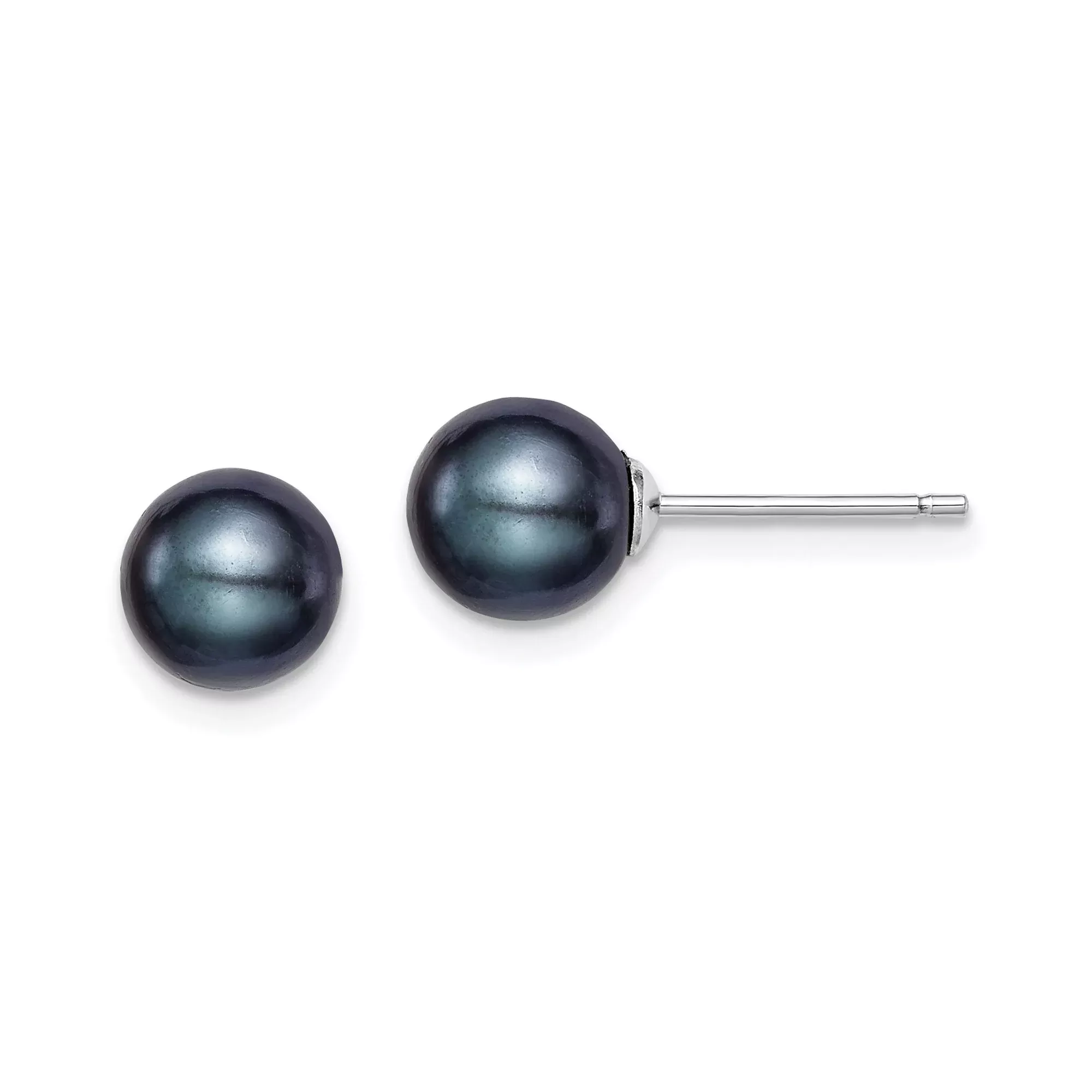 Sterling Silver Stud Earrings with Black Freshwater Pearl, Classic Minimalist Style for Women