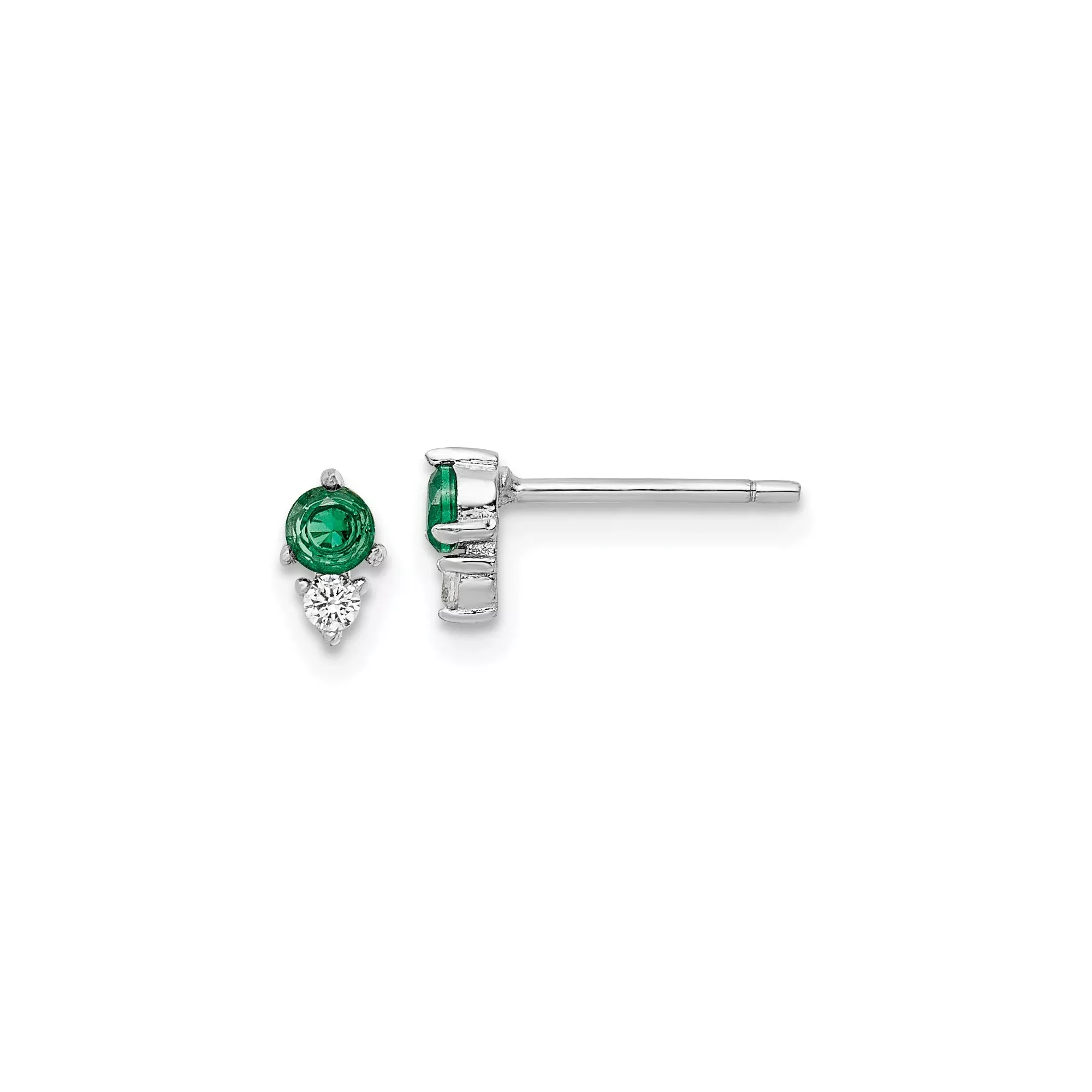 Sterling Silver Stud Earrings with Emerald and Cubic Zirconia Teardrop Design