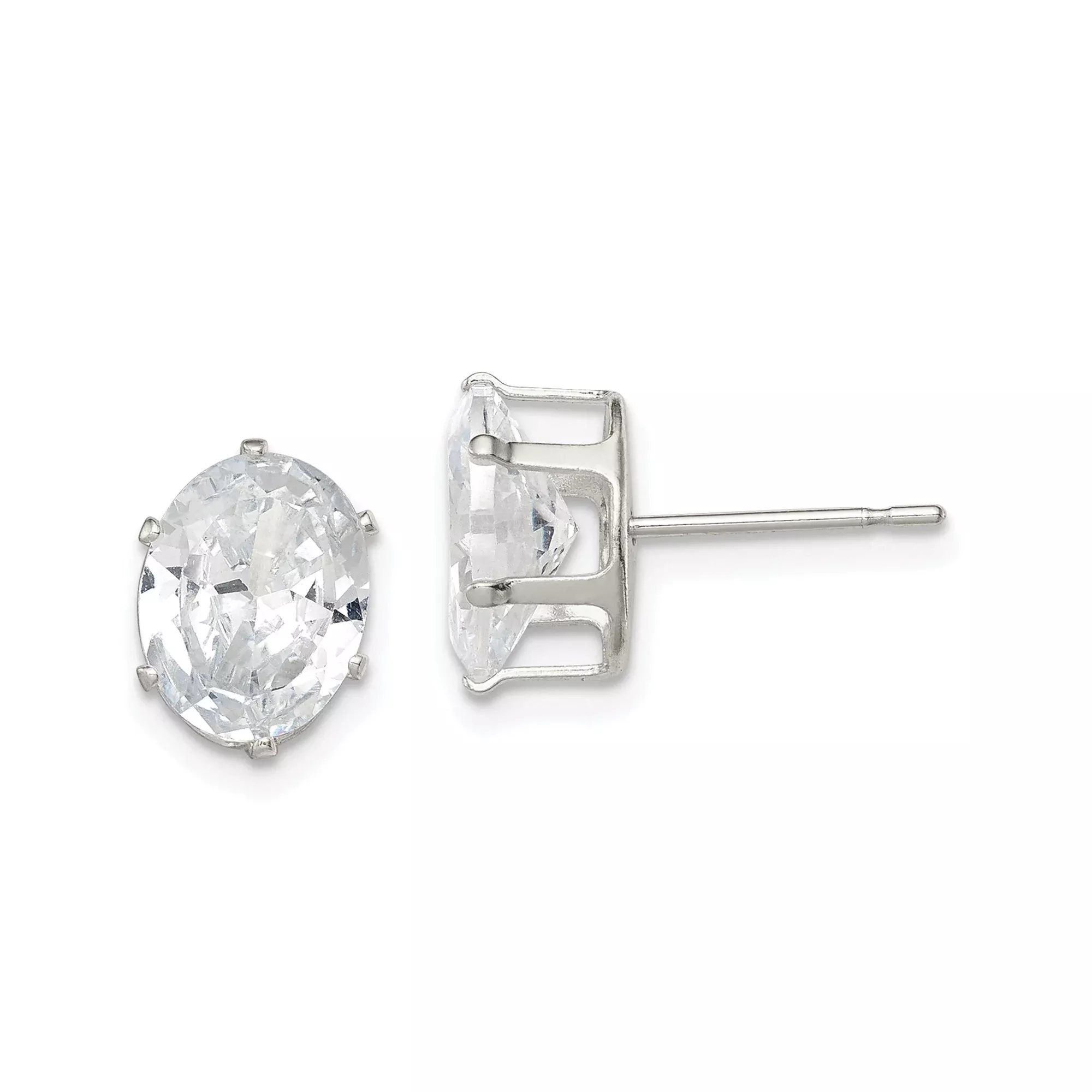 Sterling Silver Stud Earrings with Oval Cut Cubic Zirconia, Classic Four Prong Setting for Women